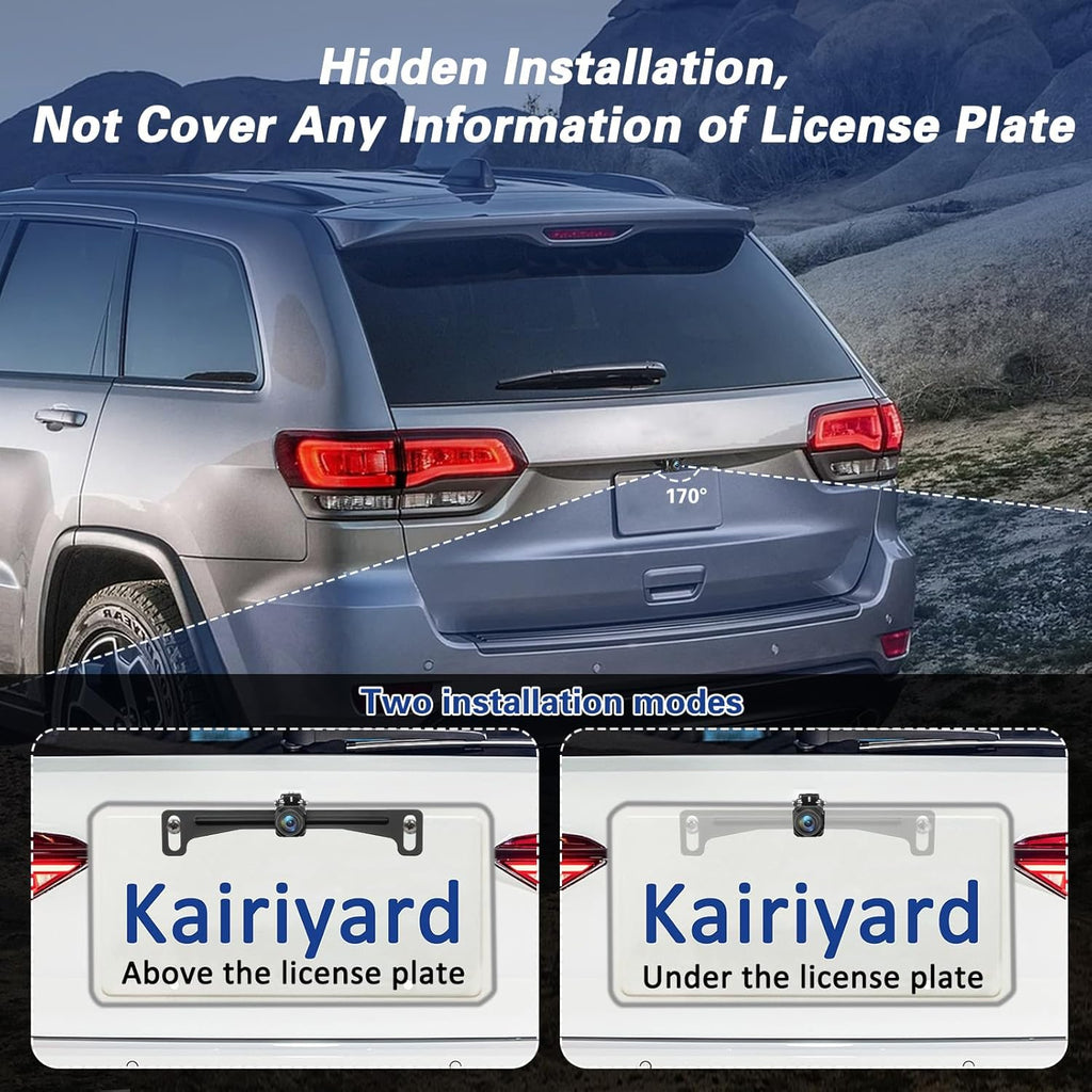 Kairiyard Backup Camera for Car, License Plate Back up Camera 170° Wide View Angel Vehicle Universal Reverse Rear View Camera Systems Waterproof for Cars Trucks Pickup SUVs RVs