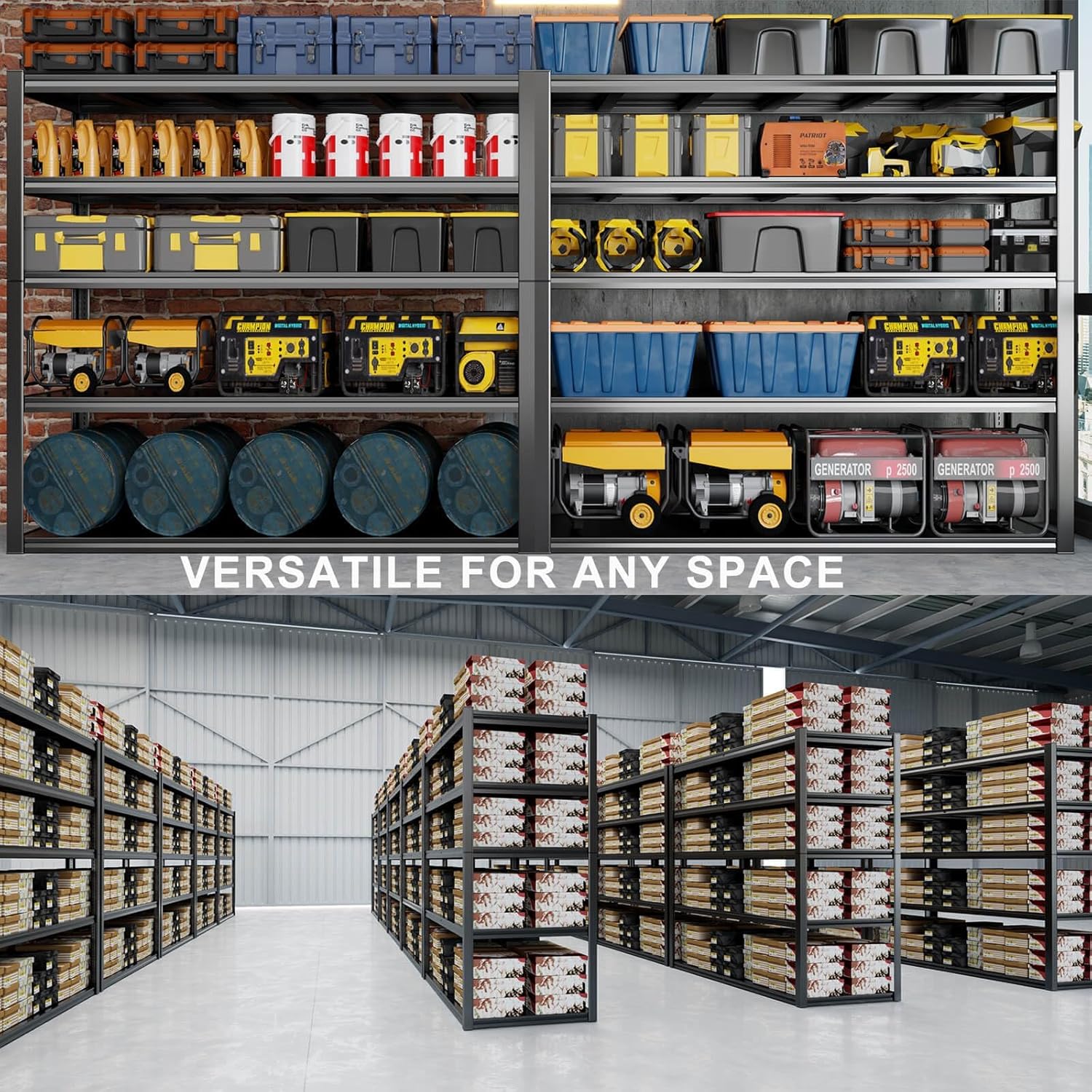 65" W Heavy Duty Garage Shelving, 84" H Garage Storage Shelves, 5 Tier Metal Shelving Unit, Commercial Shelving