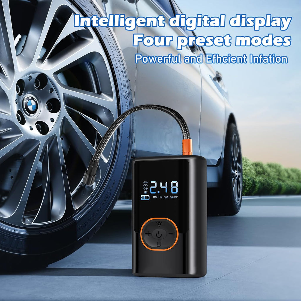 2025 Cordless Tire Inflator w/Digital Gauge 150PSI, Portable Air Pump for Car/Motorcycle/Bike, USB-C Fast Charge & Auto Shut-Off, Travel/Home Emergency Kit