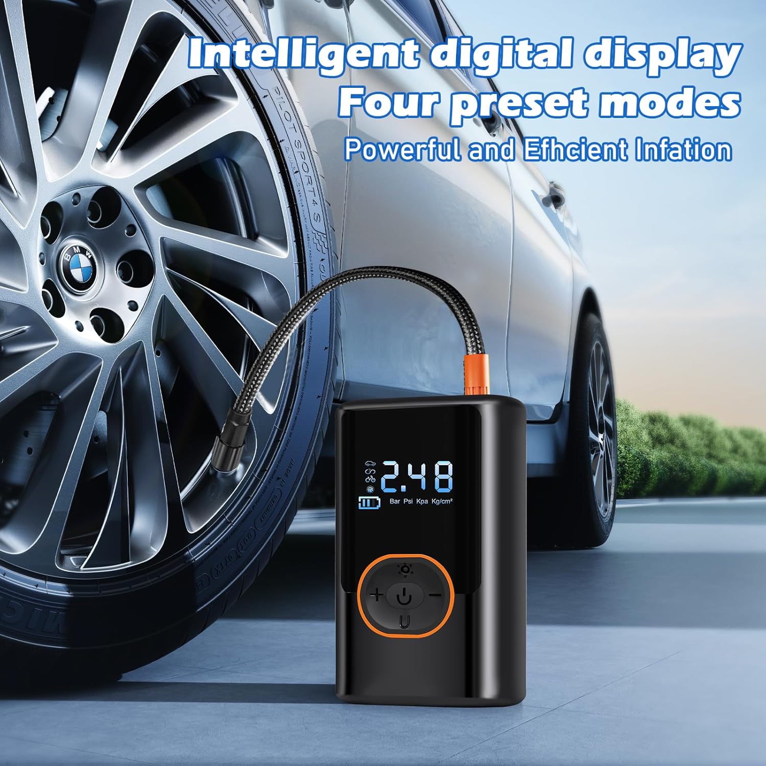 2025 Cordless Tire Inflator w/Digital Gauge 150PSI, Portable Air Pump for Car/Motorcycle/Bike, USB-C Fast Charge & Auto Shut-Off, Travel/Home Emergency Kit