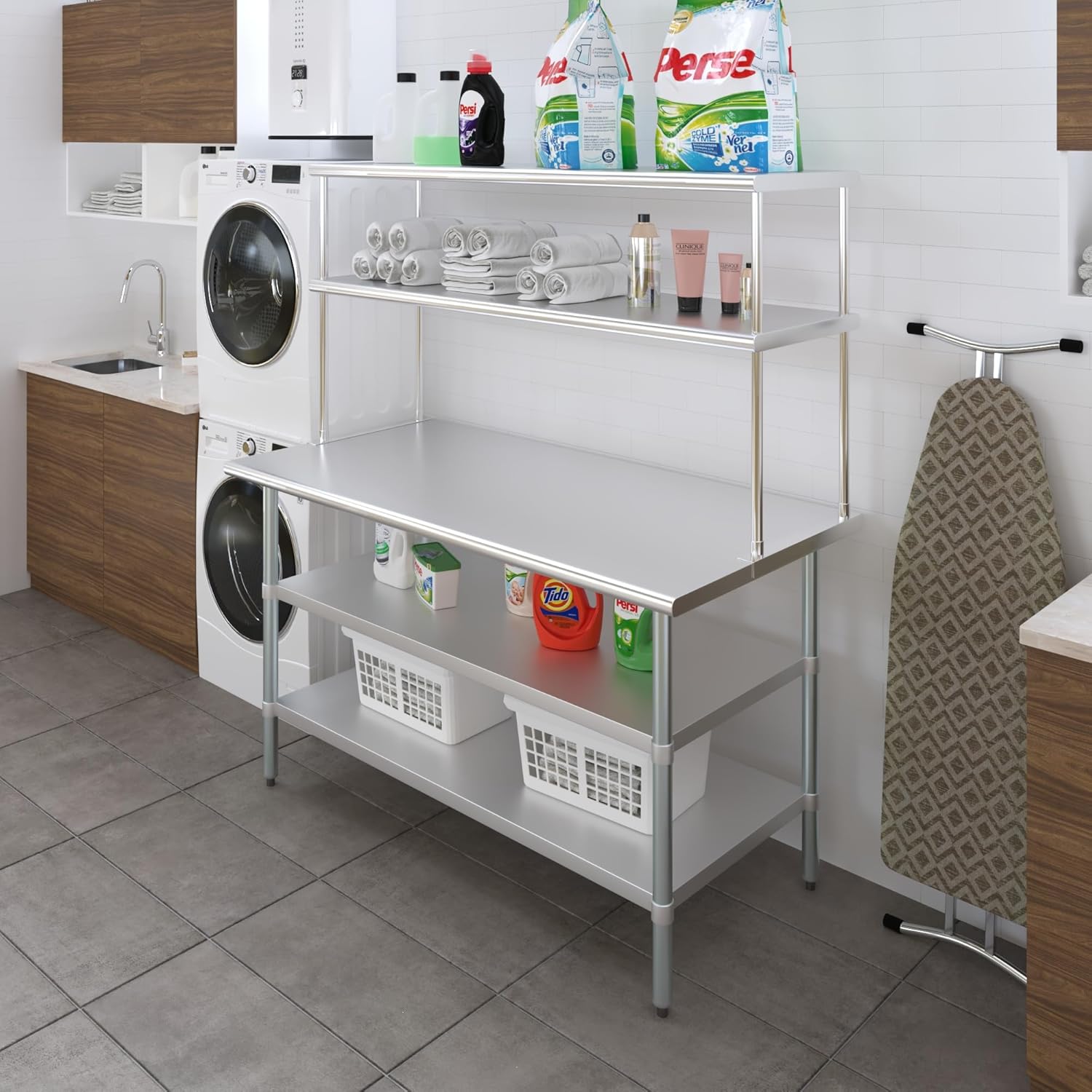 Amgood Stainless Steel Work Table with 2 Shelves | Metal Kitchen Prep Table & Shelving Combo (30" x 60" Table with 2 Shelves + 18" Overshelf)