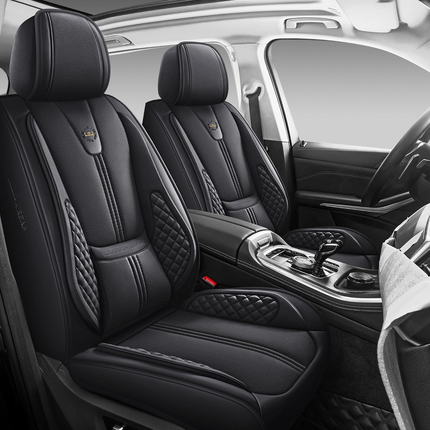 Car Seat Covers Front Only, Black Seat Cover for Cars Compatible Airbag, Easy Install Luxury Leather Automotive Seat Covers with Lumbar Support, for Car, Truck, SUV, Black