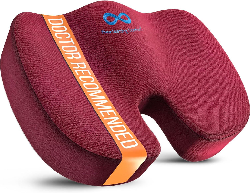 Everlasting Comfort Doctor Recommended Memory Foam Seat Cushion for Office Chairs & Car Seat - Ergonomic Office Desk Accessories for Tailbone Pain Relief, Sciatica & Back Support