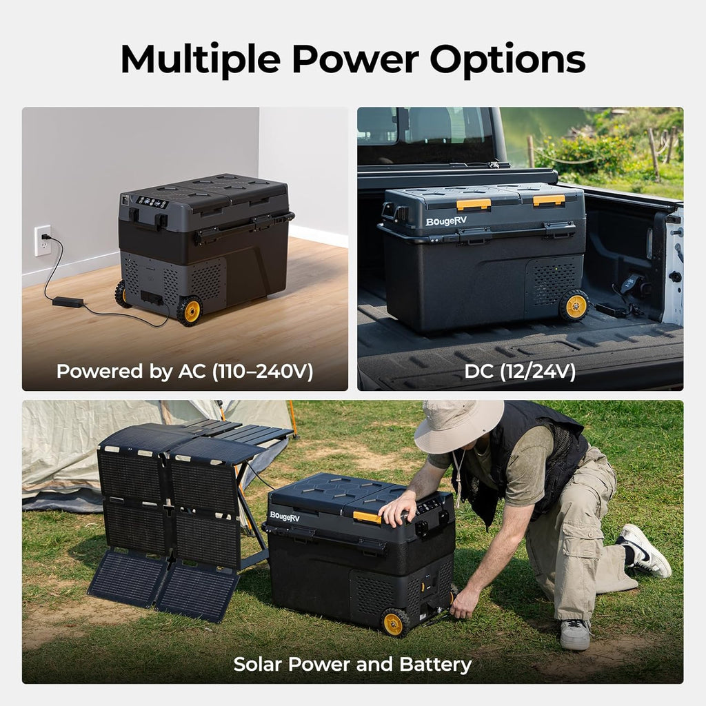 BougeRV 12 Volt Car Refrigerator, CRD2 52 Quart Portable Fridge Freezer with APP Control, -4℉ to 68℉ Dual Zone Compressor Electric Cooler 12/24V DC, 110~240V AC for Overlanding, Camping, RV, Truck