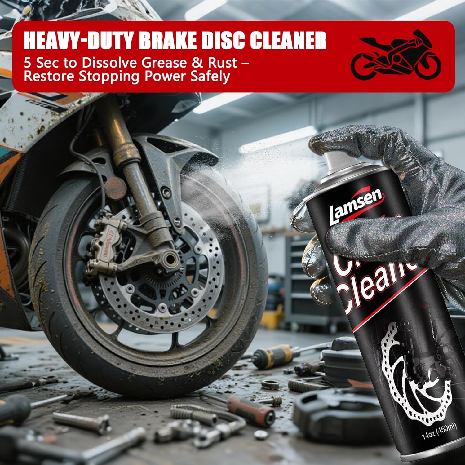Chain Cleaner Kit, Professional Bike Chain Cleaner Set, Motorcycle Cleaning Kit with Chain Cleaner 17oz & Chain Lube 14oz Including Brushes and Gloves for Cleaning and Maintain All Bicycles （1 pack)