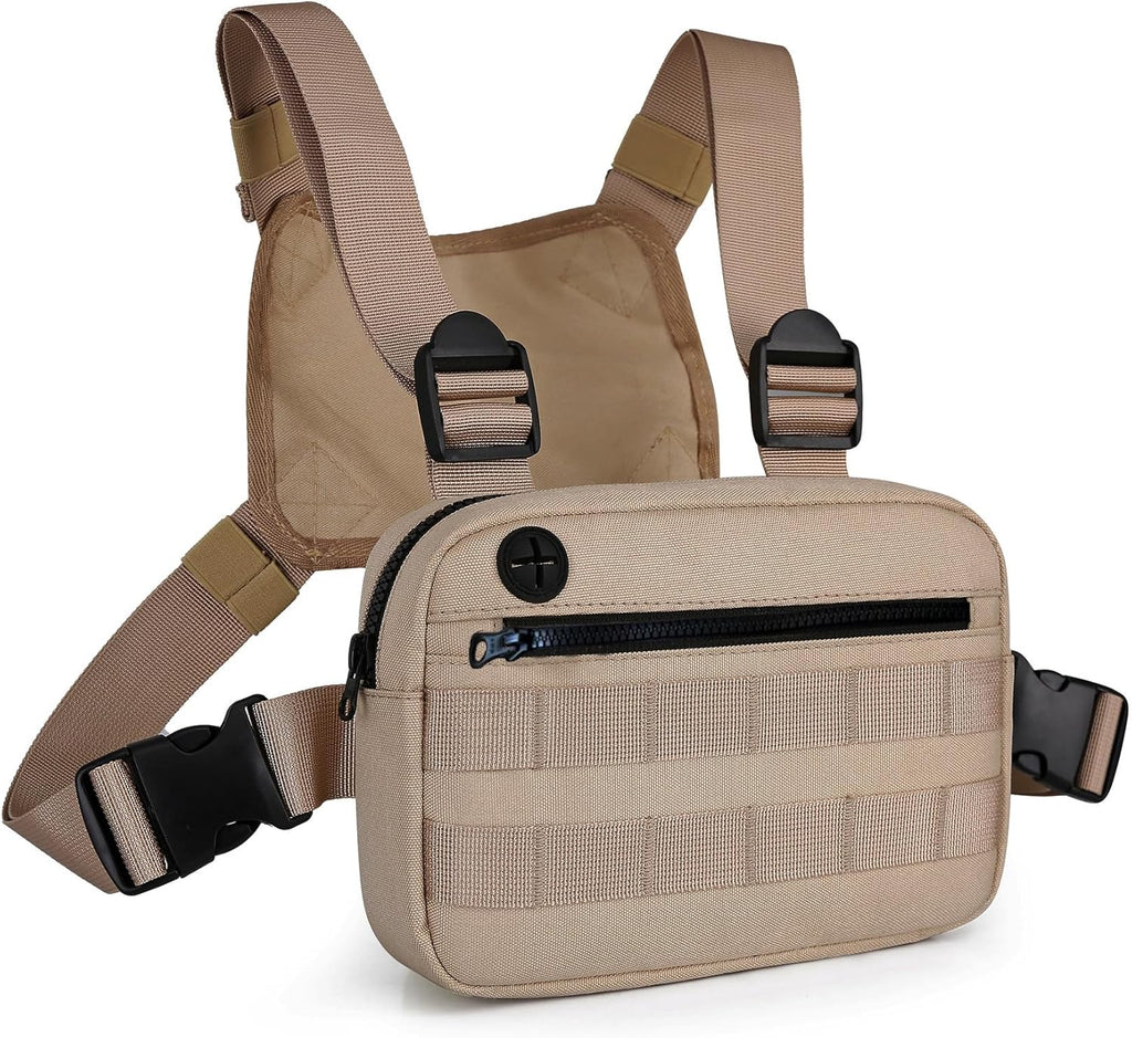 Outdoor Chest Bag For Men, EDC Chest Pack With Built-In Phone Holder, Lightweight Chest Rig Pouch