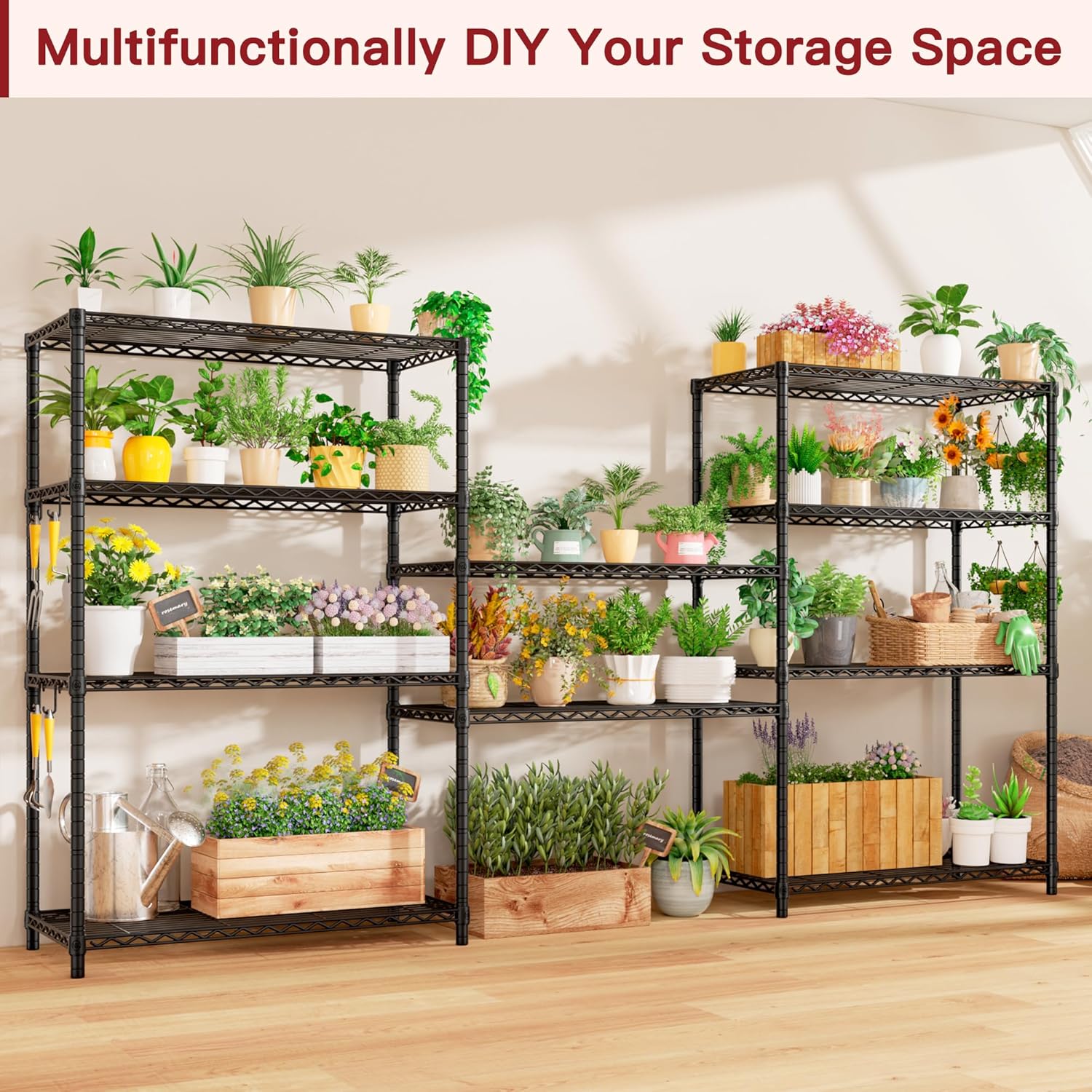 PrimeZone Wire Metal Storage Shelves - 5 Tier Adjustable NSF Certified Heavy Duty Garage Shelving Unit Organizer Rack, Steel Utility Shelf for Kitchen, Pantry, 35.5" W x 14" D x 72" H, Black, 2 Packs