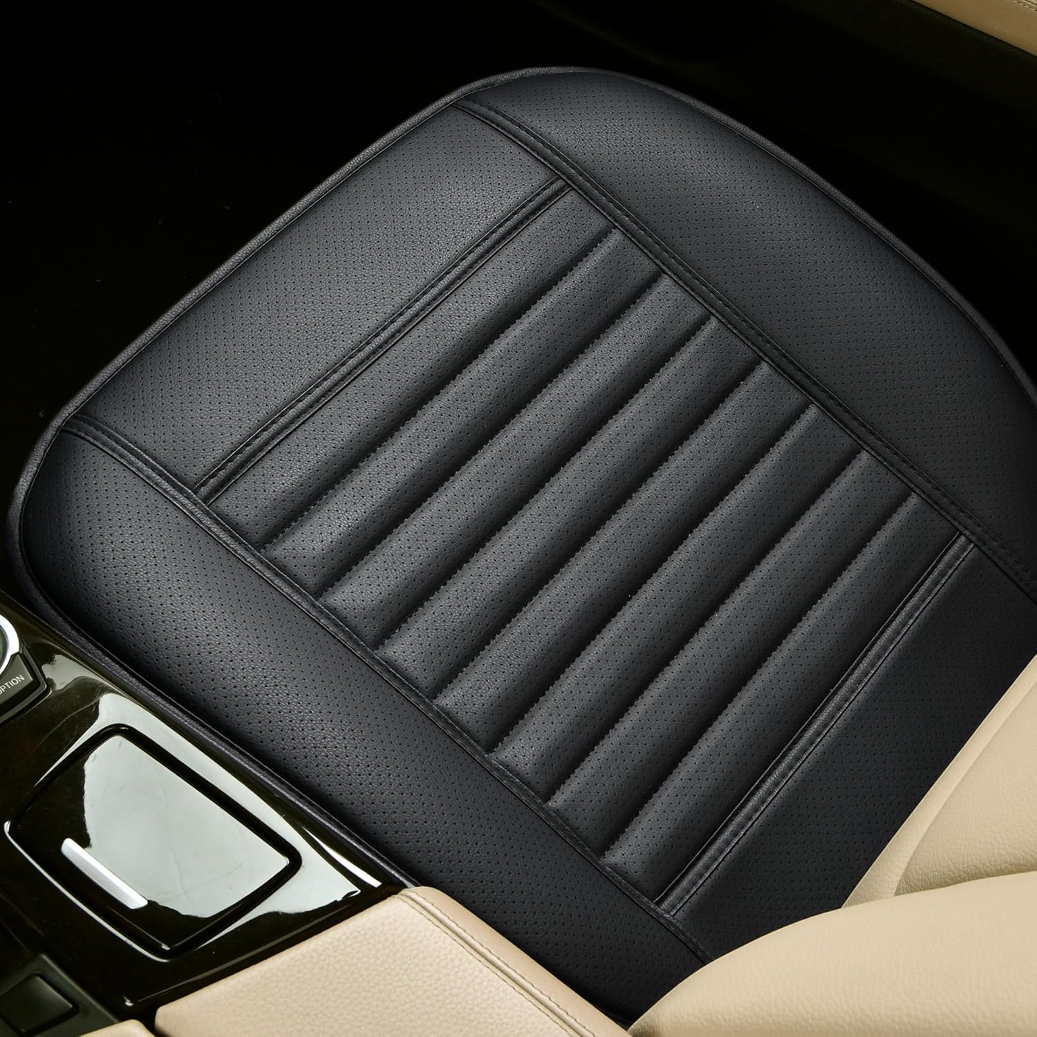 2pc Edge Wrapping Comfortable Car Front Seat Covers, Seat Protectors, Anti-Slip Bottom Seat Cushion Covers for Auto with PU Leather(Black)