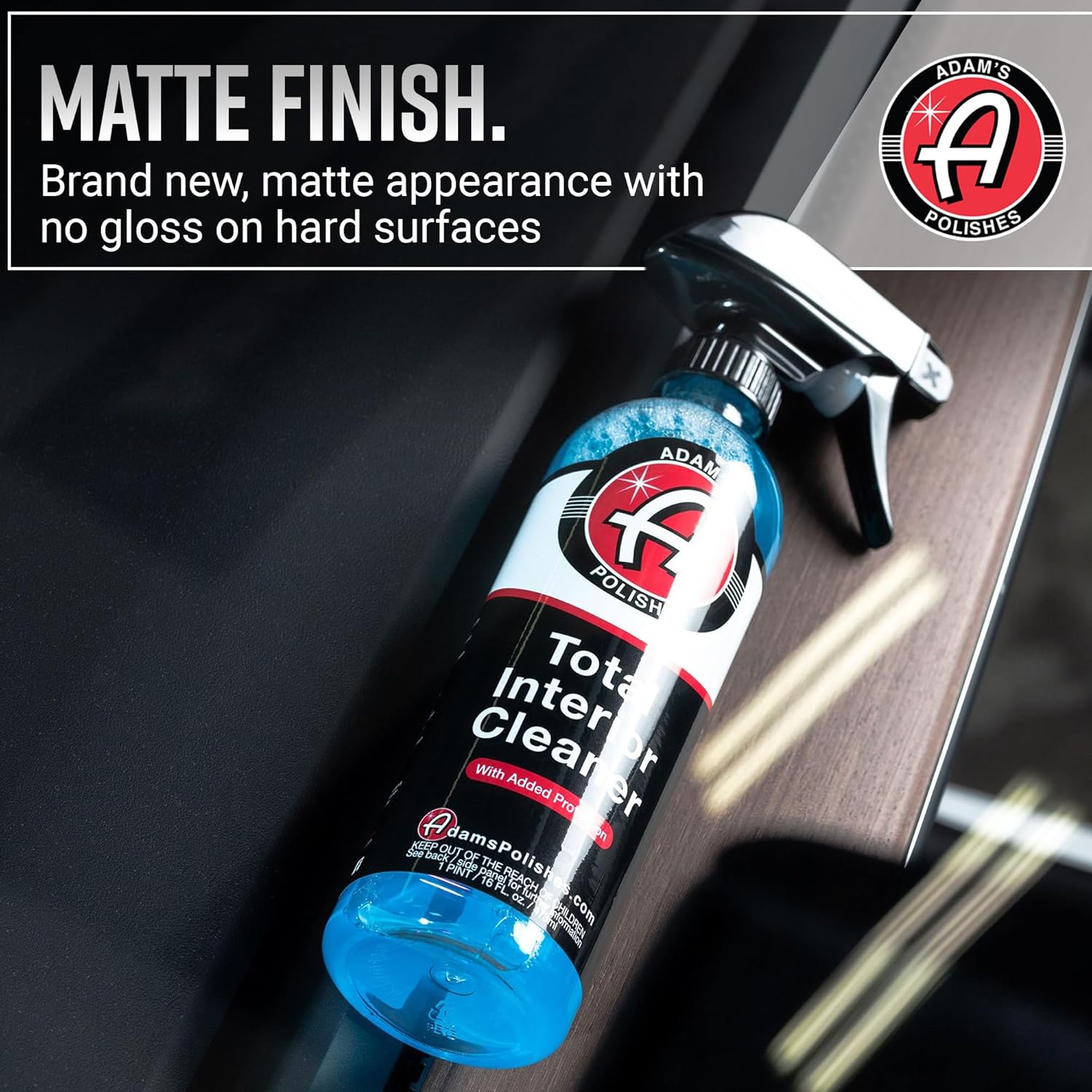 Adam's Polishes Total Interior Cleaner & Protectant, Quick Detailer & SiO2 Protection, Ceramic Infused, Anti-Static, OEM Finish, For Leather, Vinyl, Plastics, Glass & More