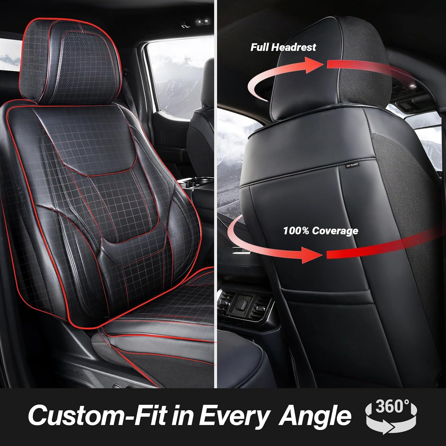 Coverland Custom Car Seat Covers Compatible with 2007-2014 Sierra 2500HD Extended Cab - Premium Leather Non-Slip Waterproof Cover Interior Protector Full Set-Black [See Size Chart-Size X114]