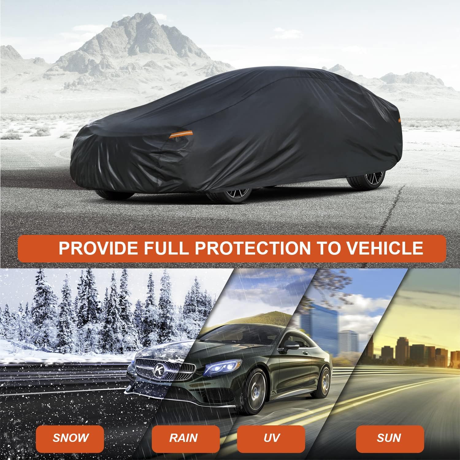 Kayme 7 Layers Car Cover Waterproof All Weather, Universal Fit for Pontiac Firebird, Trans AM, Dodge Challenger, Ford Thunderbird Outdoor Full Cover Rain Sun Protection (194-208 inch).
