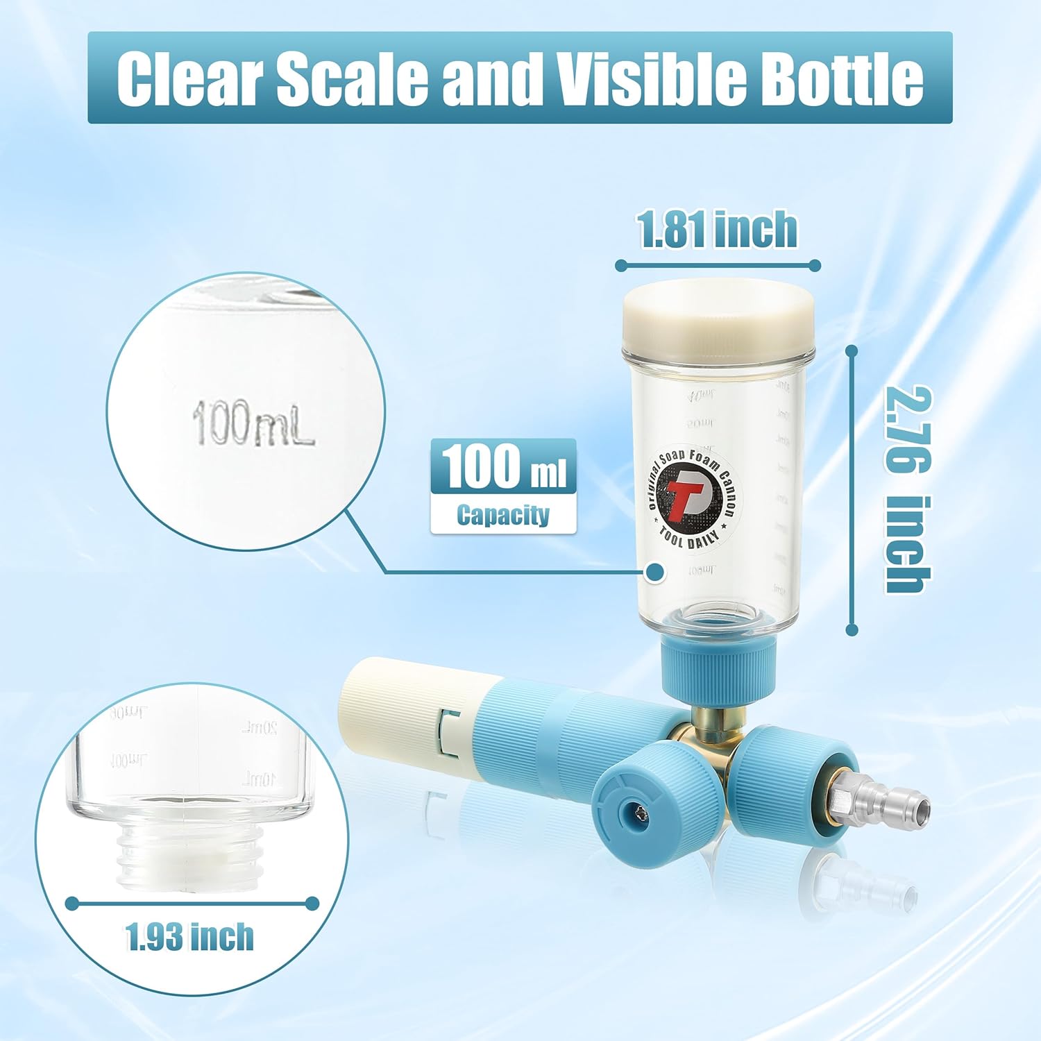Tool Daily Foam Cannon with Dual Connector Accessory, Original Soap Cannon for Pressure Washer, 5 Power Washer Nozzle Tips, 1/4 Inch Quick Connect