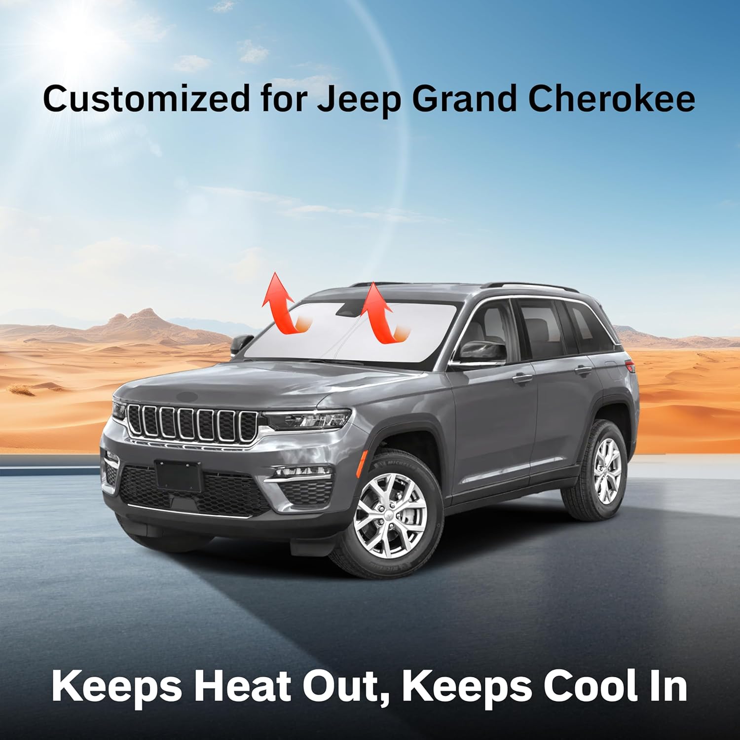 for Jeep Grand Cherokee Accessories 2011-2025 EcoNour Car Windshield Compatible (Not for Grand Cherokee L &Jeep Cherokee) | 210T Polyester with UV Protection | Easy Installation-Storage Pouch