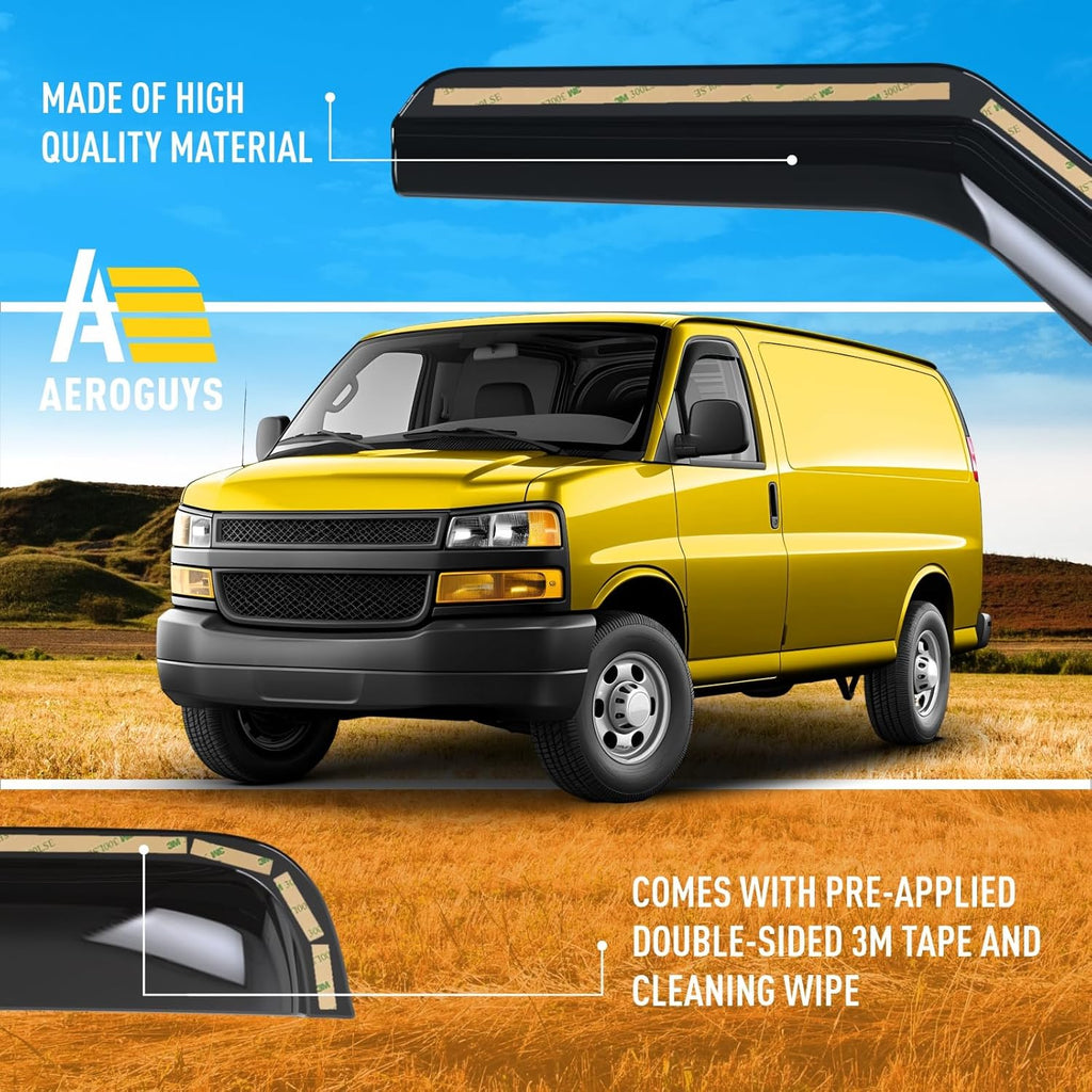 Extra Durable Window Deflectors in-Channel Visors Rain Guards Fit for Chevrolet (Chevy) Express Van 1996-2025, Sun Visors, Wind Vent for Shades, Exterior Car Accessories - 2pcs. AG0420