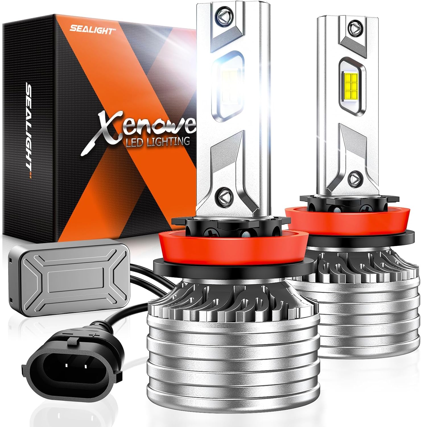 SEALIGHT H11/H8/H9 Fog Bulb, X4I 55,000LM Super Bright H11 Light Powersport, Cool White with Cooling Fan, Plug and Play, Pack of 2