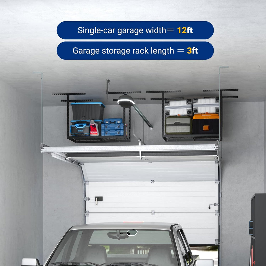 FLEXIMOUNTS 2x3FT Garage Storage Rack Overhead, Adjustable Ceiling Storage Racks, Metal Garage Organization System with 155LBS Weight Capacity(Black)