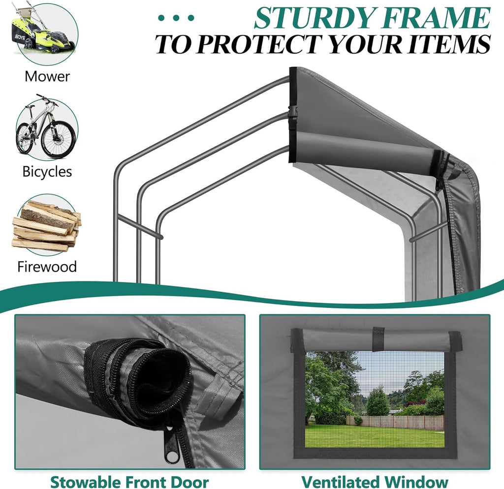 6 x 3ft Outdoor Cycle Storage Shelter - Bike Shed with Roll-up Door & Ventilate Window, Polyethylene Canopy Bicycle Garage for Garden, Domestic, Outdoor, Rain Shelter