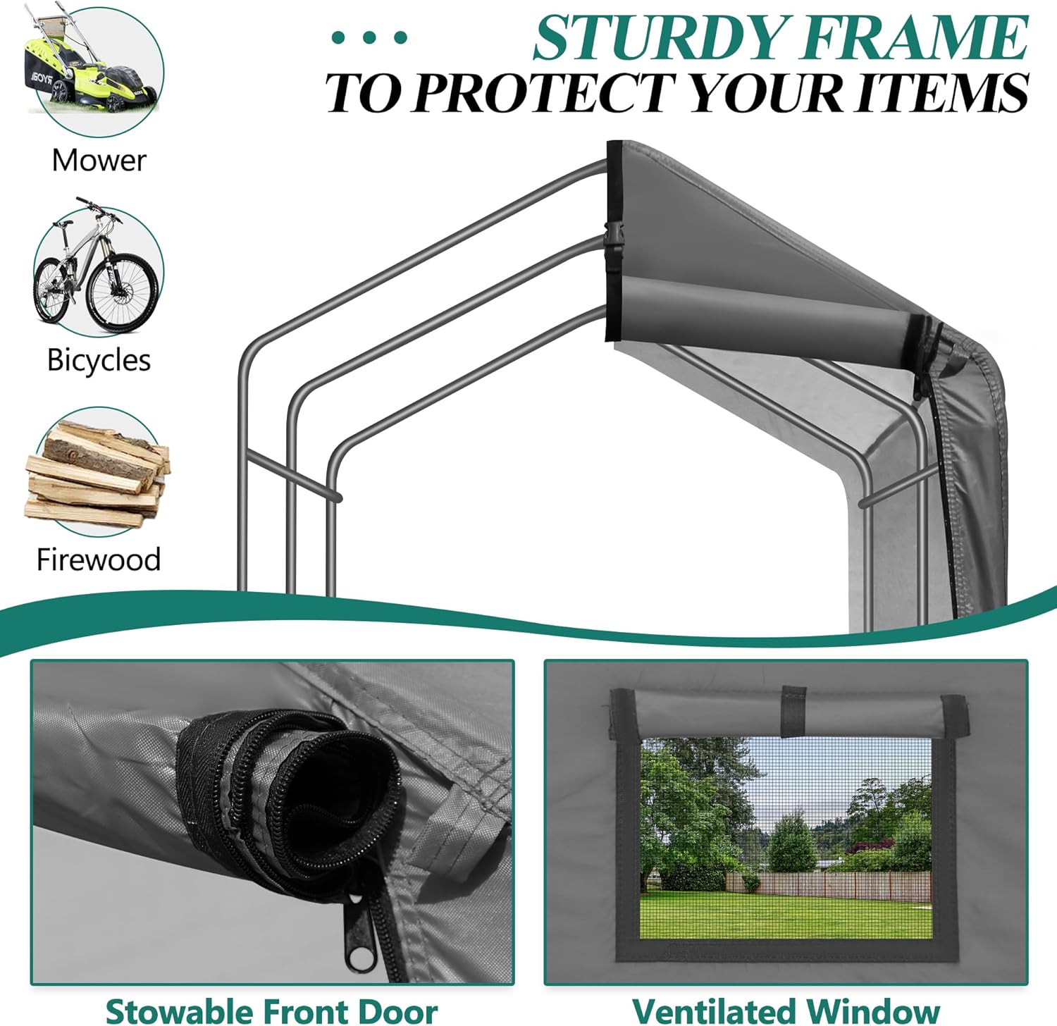 6 x 3ft Outdoor Cycle Storage Shelter - Bike Shed with Roll-up Door & Ventilate Window, Polyethylene Canopy Bicycle Garage for Garden, Domestic, Outdoor, Rain Shelter