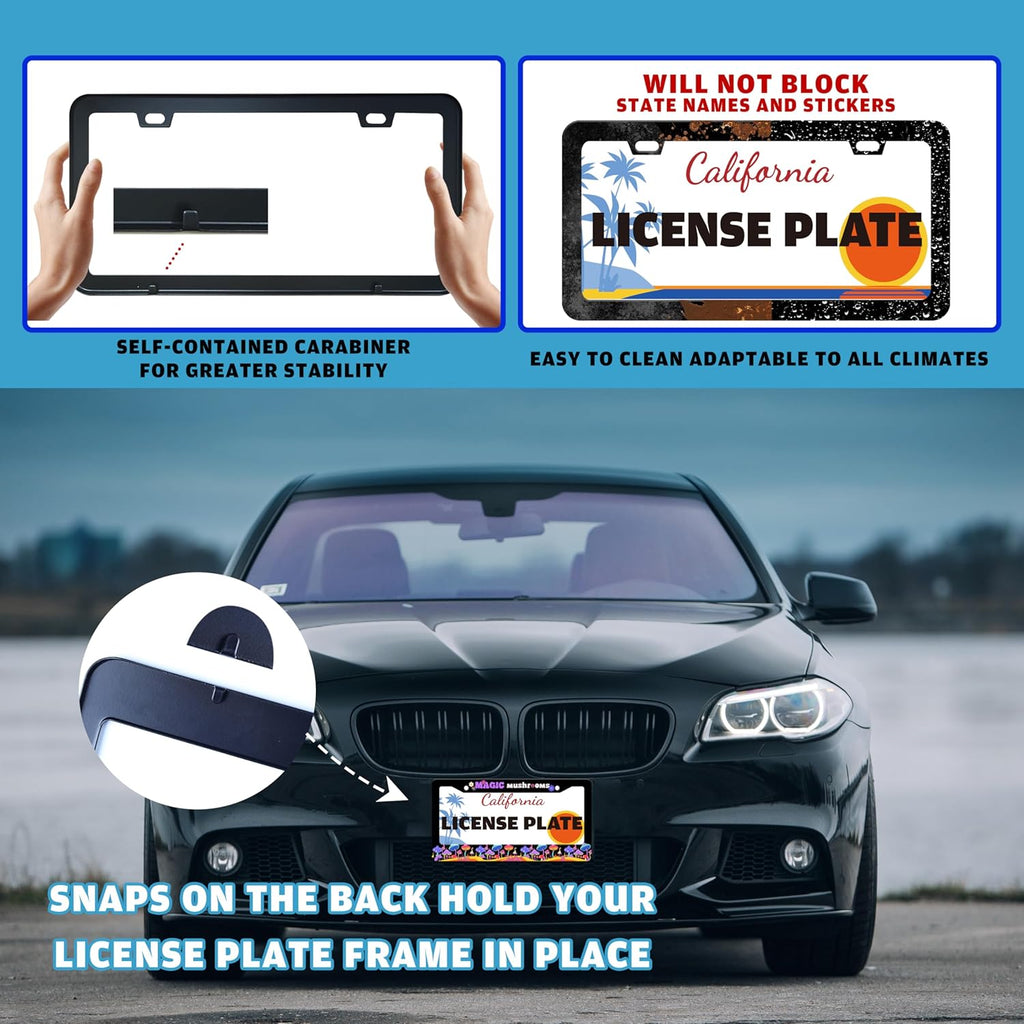Magic Mushrooms License Plate Frame Colorful Dream Stainless Steel License Plate Holder for Front or Rear Car Tags Funny for Car Decoration Accessories with Screws 6.3 X 12.2 in for Women Men
