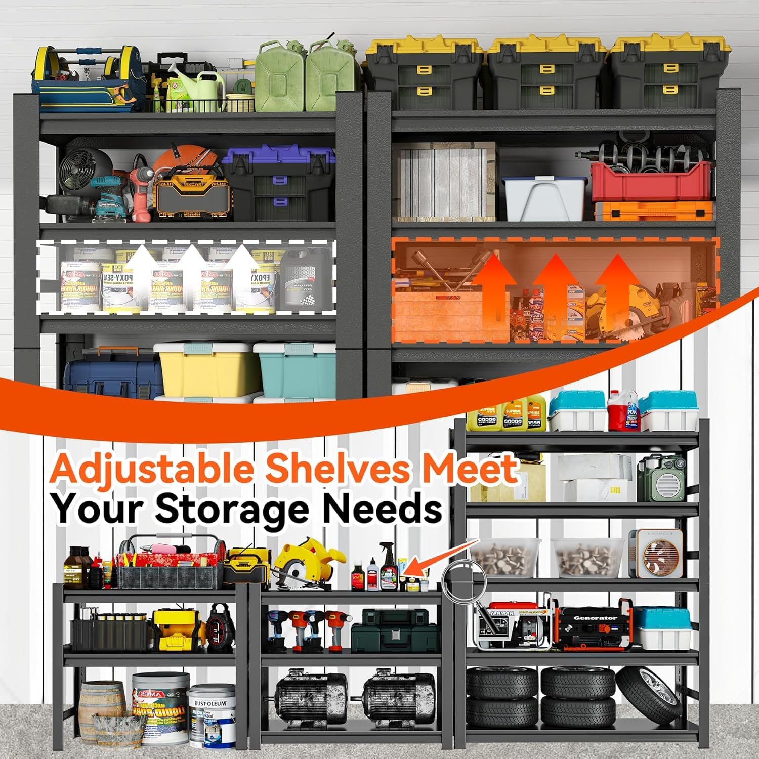 Adjustable 5-Tier Garage Shelving, Heavy Duty Steel Storage Rack, High Load Capacity, Ideal for Garage, Warehouse, or Home Organization (5-Tier 72" H x40 W x 18" D)