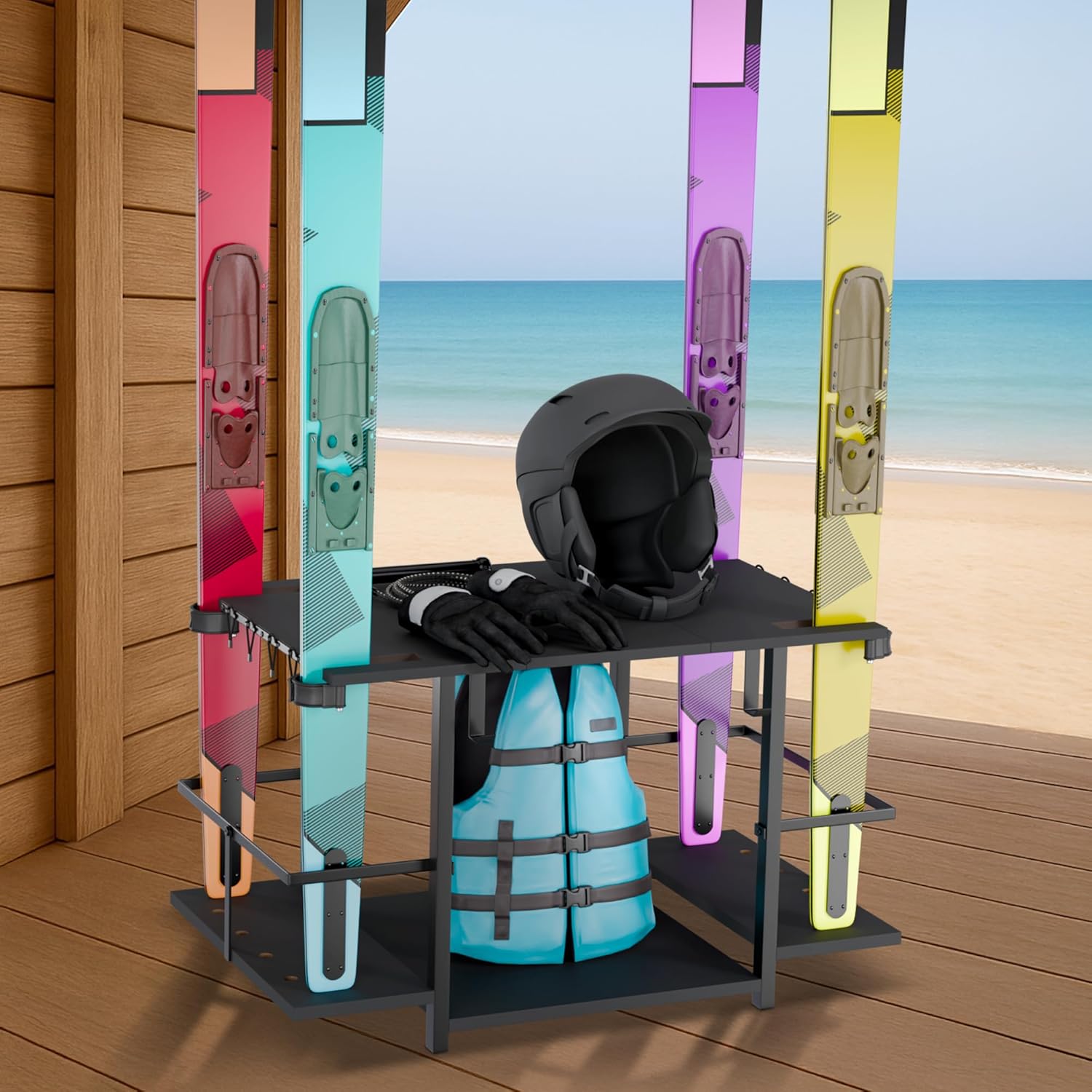 Water Ski Storage Rack – Garage Ski Rack Freestanding Organizer for Waterskis, Wakeboards, Paddleboards & Surfboards – Summer Water Sports Gear Holder for Indoor/Outdoor Use – 29x19x6 Inches