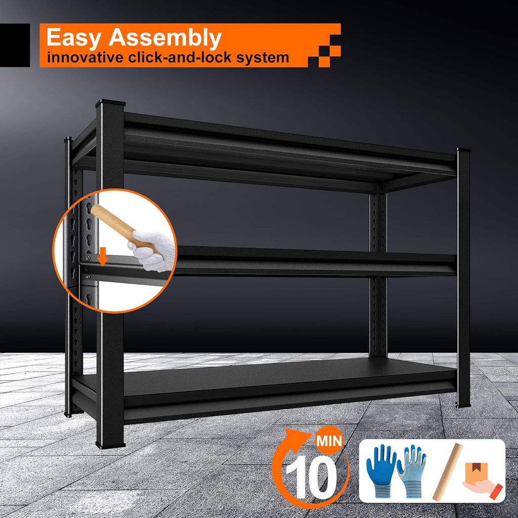 Garage Storage Shelves Heavy Duty, 48”W Shelving Units and Storage Rack, 1650LBS Loads Shelving Units, Adjustable 3-Tier Metal Shelves for Industrial Storage, 48”W×16”D×36”H,Black