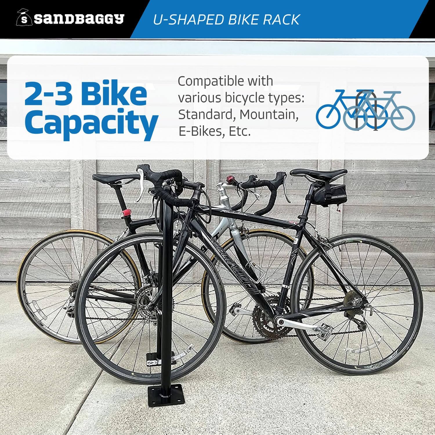 Sandbaggy U Shaped Bike Rack - Outdoor, Commercial - Galvanized Steel - Surface/Ground Mounted (5, Gray)
