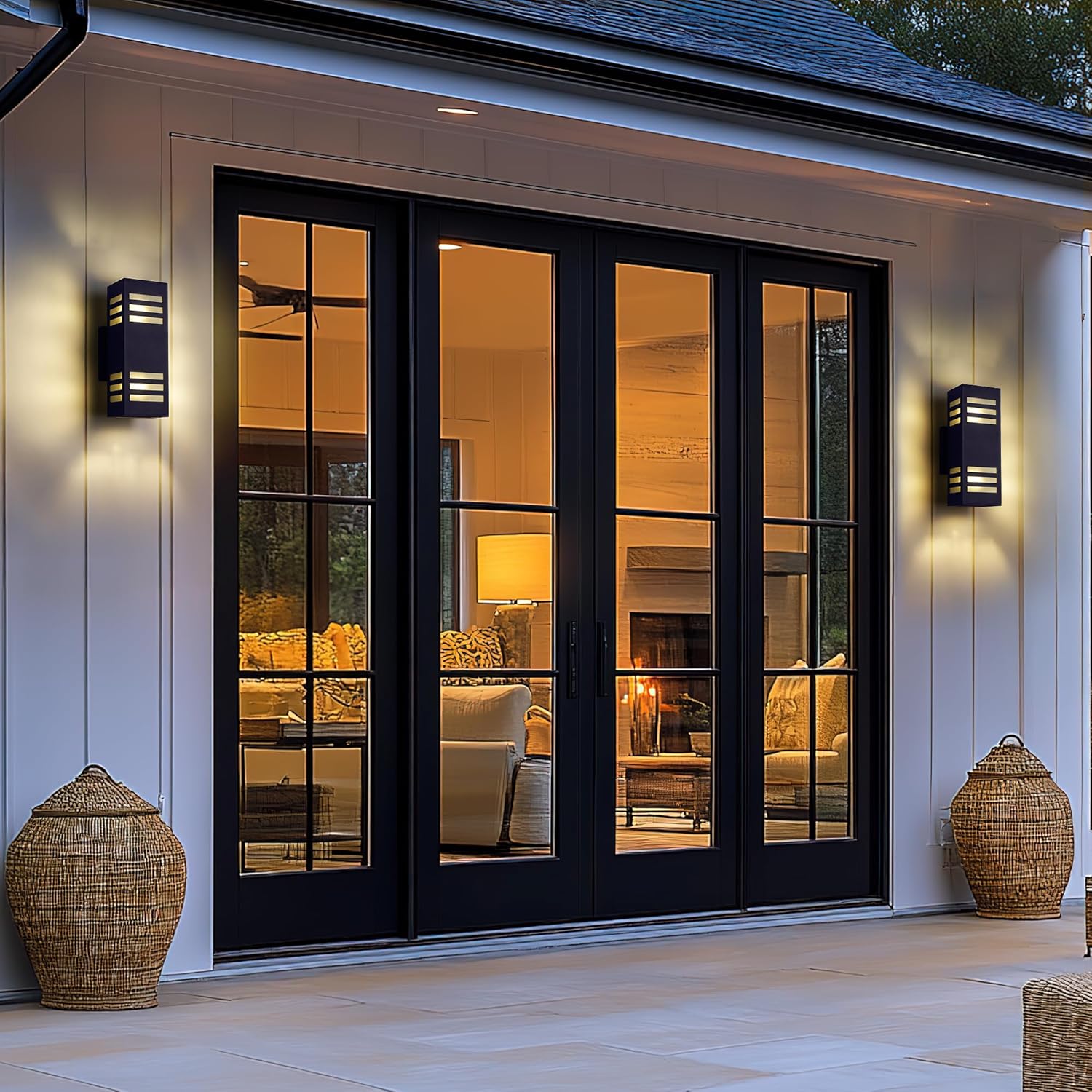 harriet Porch Lights Outdoor Modern - IP64 Waterproof Aluminum and Tempered Glass Cover, 13" Rectangular Up/Down Wall Sconce for Porch, Garage & Patio, Exterior Lighting, Black