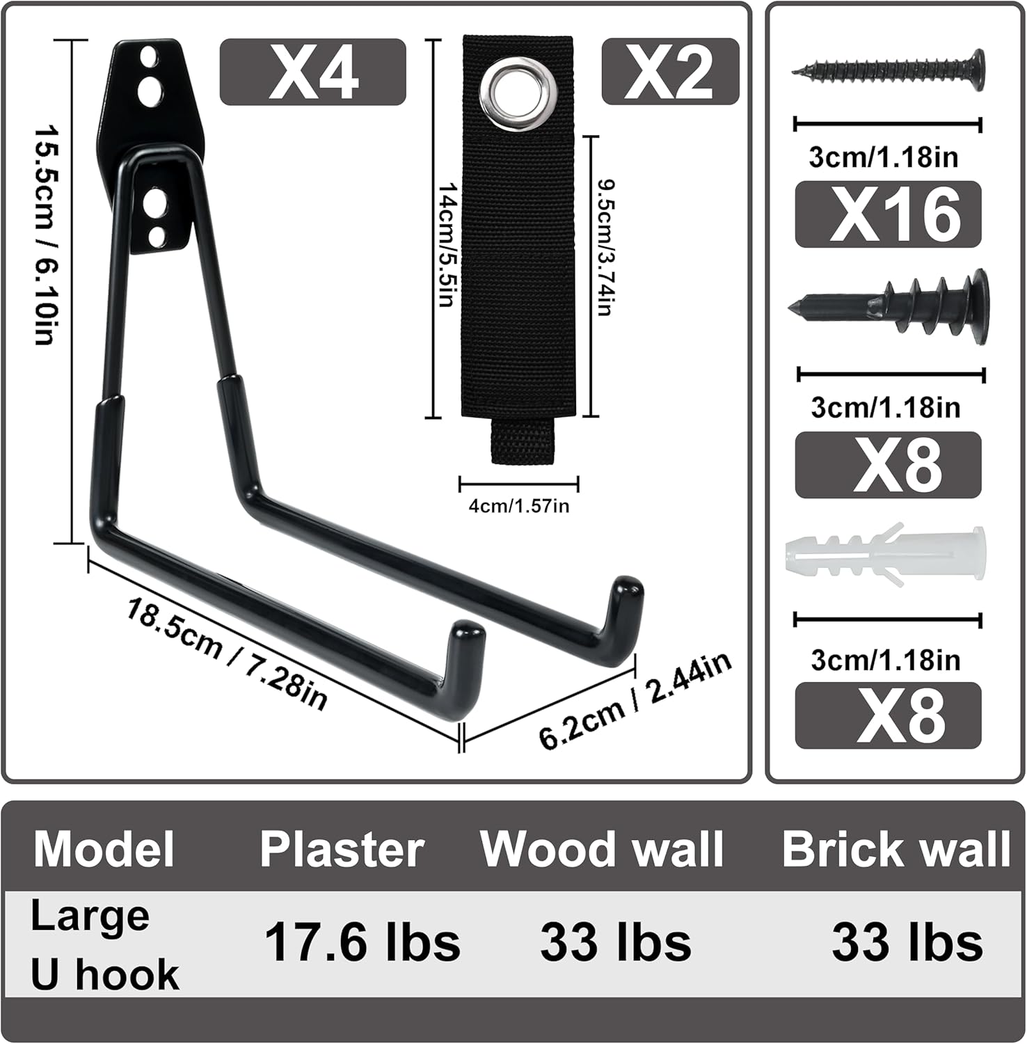 QUELIEN Large Garage Hooks, Heavy-Duty 7.5 in Cord Organizer for Garage Organization, Storage, and Hose Holder – Space-Saving and Durable Design for Home, Garage, and Workshop Use