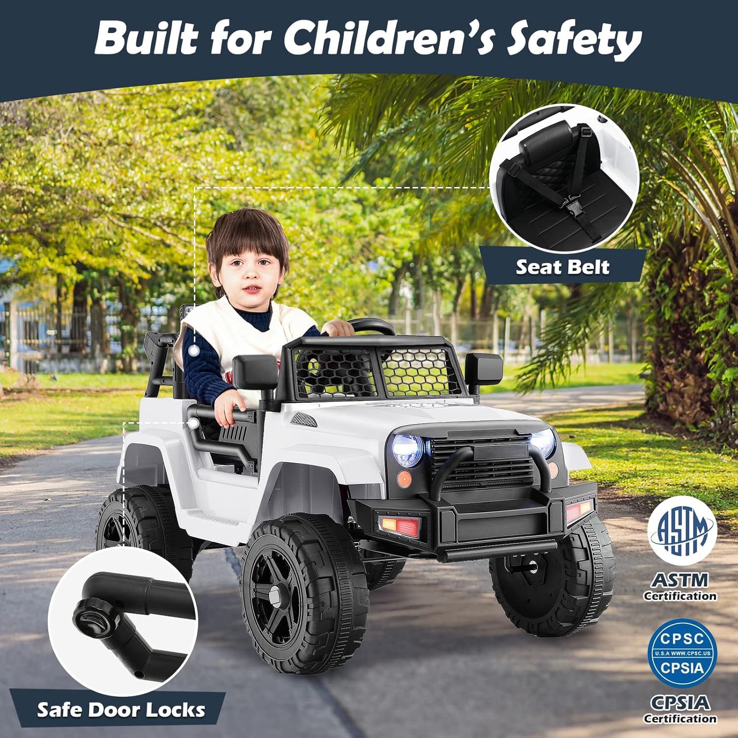 Costzon Ride on Car, 12V Battery Powered Truck Vehicle with Remote Control, Spring Suspension, Headlights, Music, Horn, MP3, USB & Aux Port, Gift for Boys Girls, Electric Car for Kids (White)