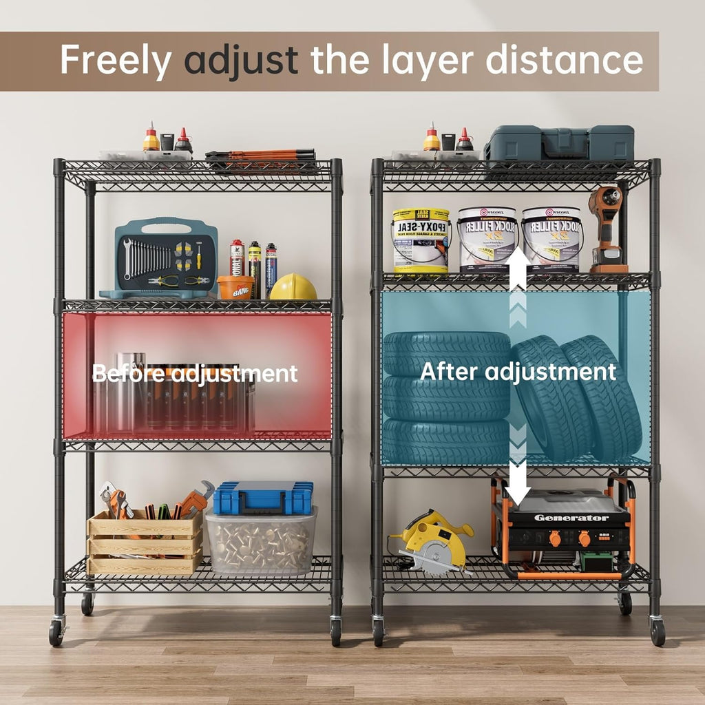SINGAYE 4 Garage Heavy Duty Shelving Unit Kitchen Pantry Close Home Organizers and Storage Bathroom Shelf Laundry Room Organization Industrial Book Metal Wire Adjustable Shelves
