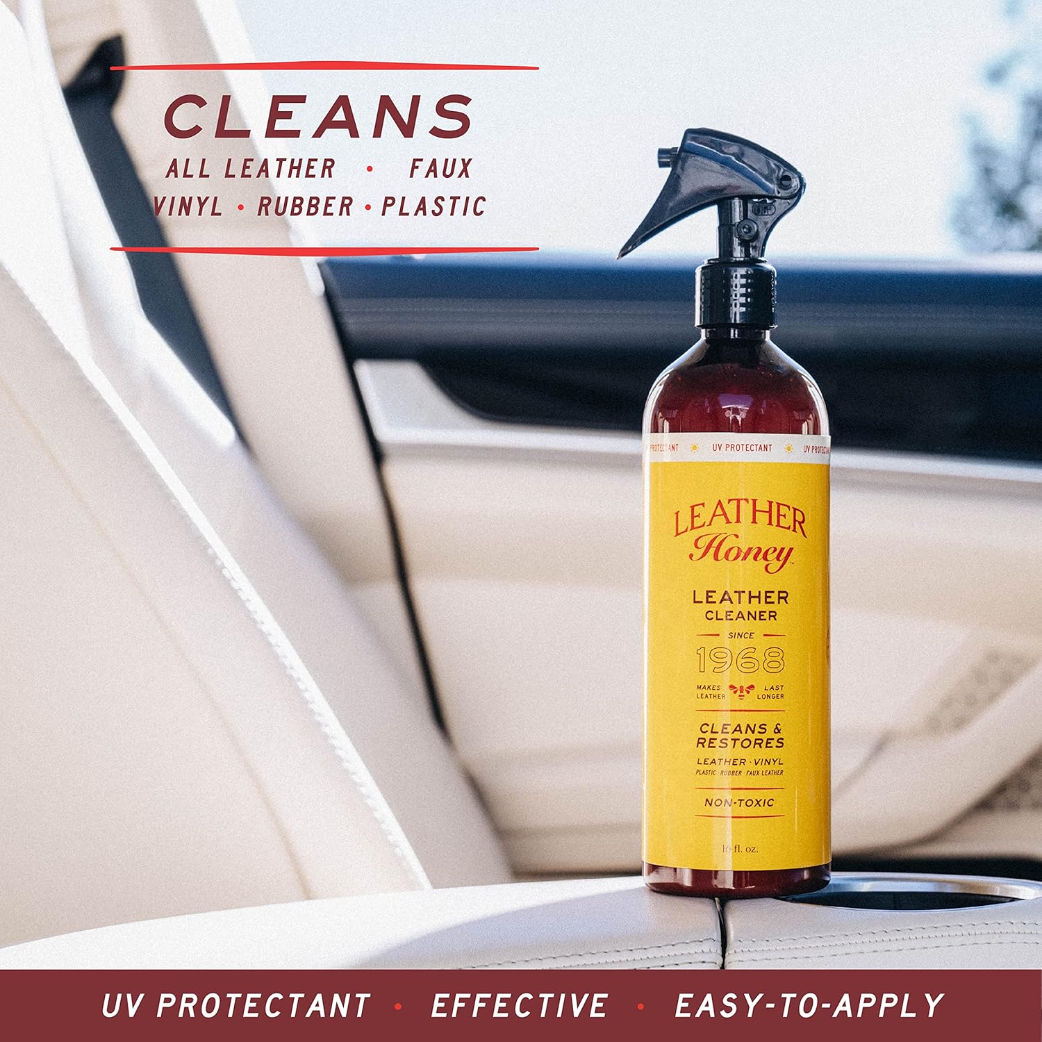 Leather Honey Leather Cleaner Spray: UV Protectant, Non-Toxic & Made in the USA Since 1968. Cleans & Protects Leather, Faux & Vinyl - Couches, Car Seats, Purses, Shoes, Bags & Tack. Safe for Any Color
