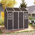 MyVoice 8x7 FT Outdoor Resin Storage Shed with HD Window, Rustproof Waterproof Garden Tool Shed, 12mm Thickened PP Panels, Large Capacity Outdoor Utility House for Backyard Patio (with Floor)