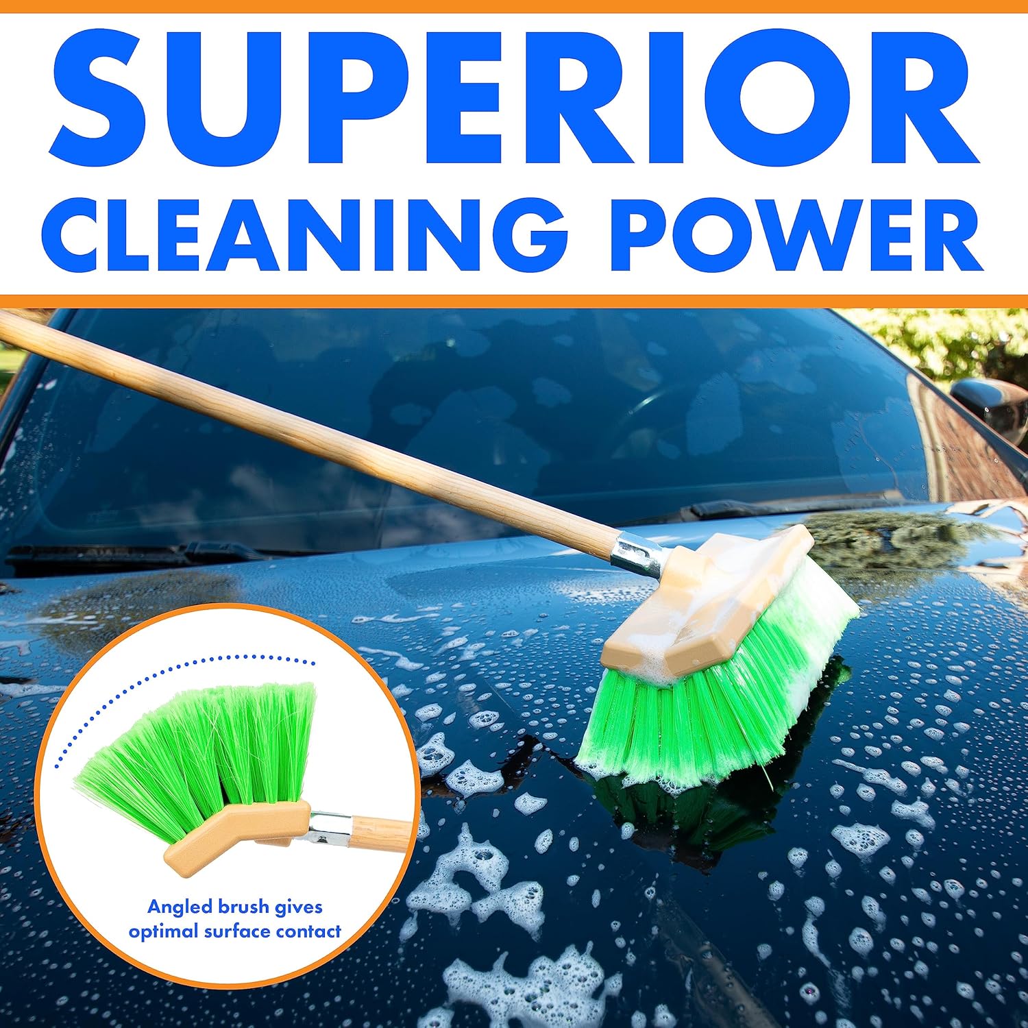 Hub City Industry 10- inch Car Wash Brush, Bi- Level Brush, Soft Nylon Bristle, car Accessories, Cleaning Supplies, Automotive wash Brush,Flagged Green Poly Bristle