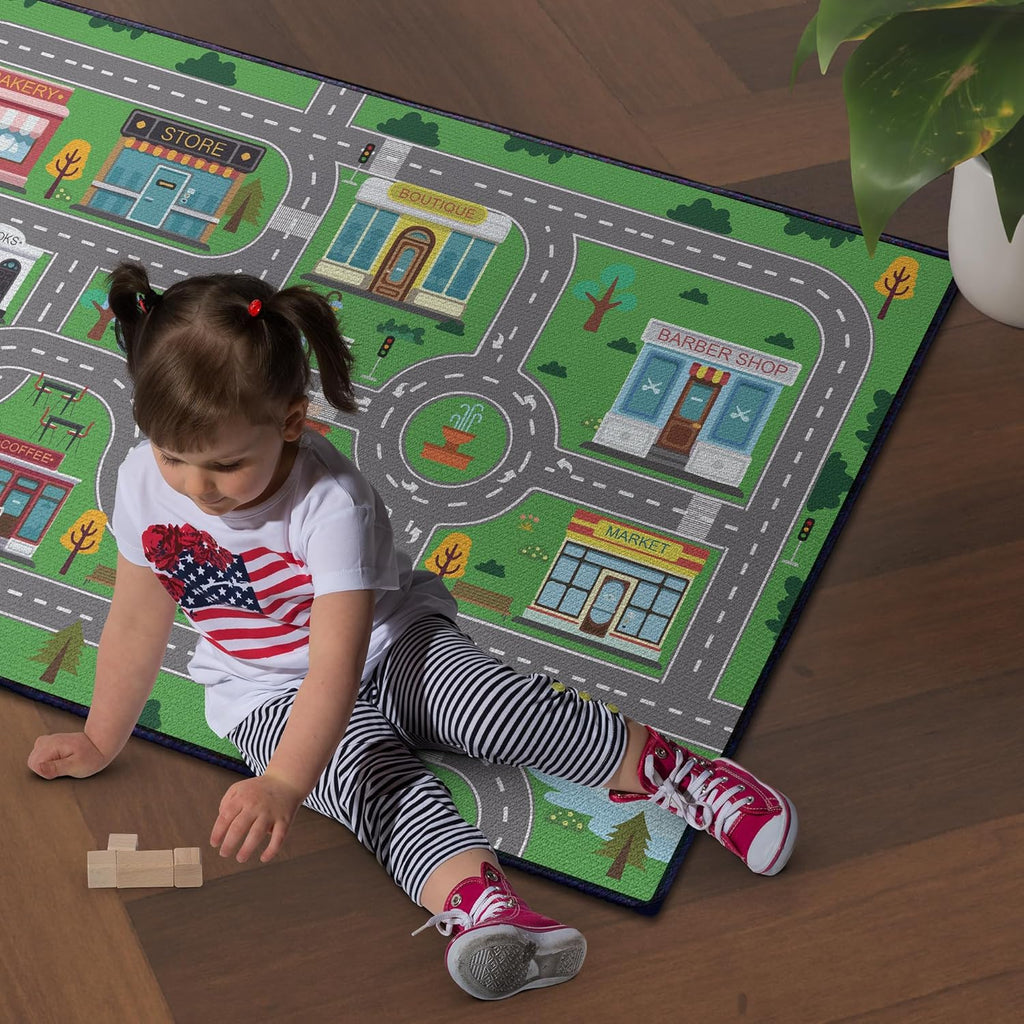 Kids Carpet Playmat Rug for Playroom 5'x 6'6" Toy Car Play Rugs for Bedroom Kids Toy Cars Carpet City Pretend Play Non-Slip Washable