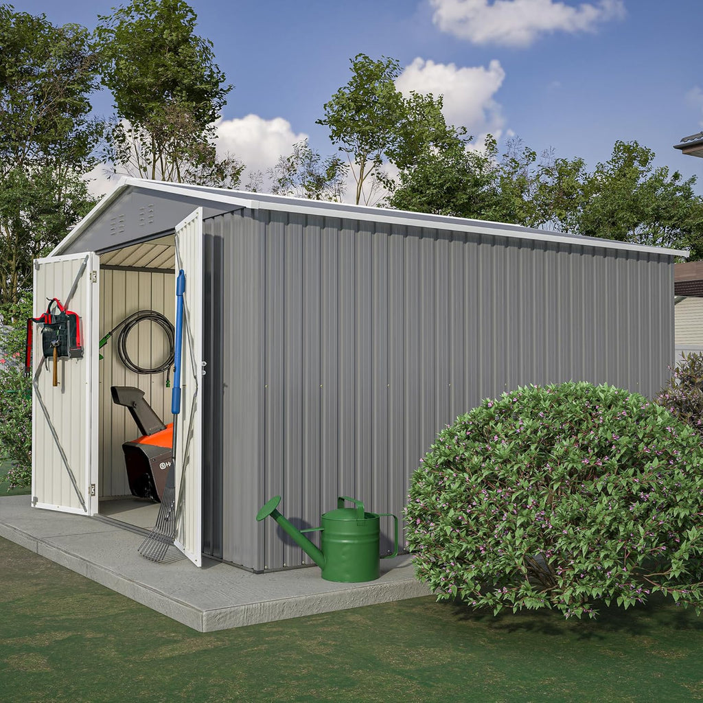 10x10 FT Outdoor Storage Shed, Large Metal Tool Sheds with Updated Frame Structure and Lockable Doors, Garden Shed for Backyard Garden Patio Lawn