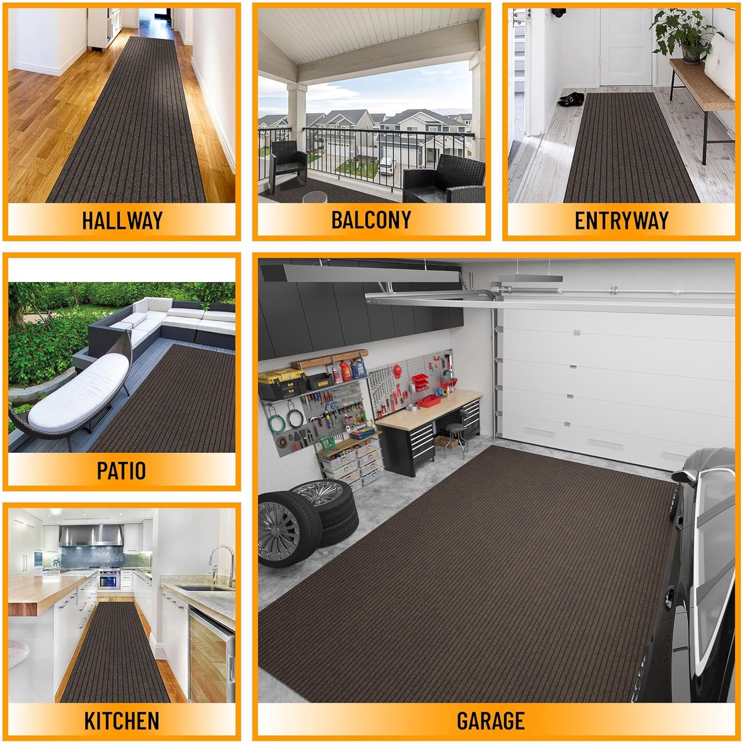 Ottomanson 2'7" x 6' Hallway Runner with Scraper Pile - Extra Durable Non-Slip Rug Mat for Indoor & Outdoor Use - Ideal for Kitchen, Entryway & Garage - High-Traffic Carpet, Brown