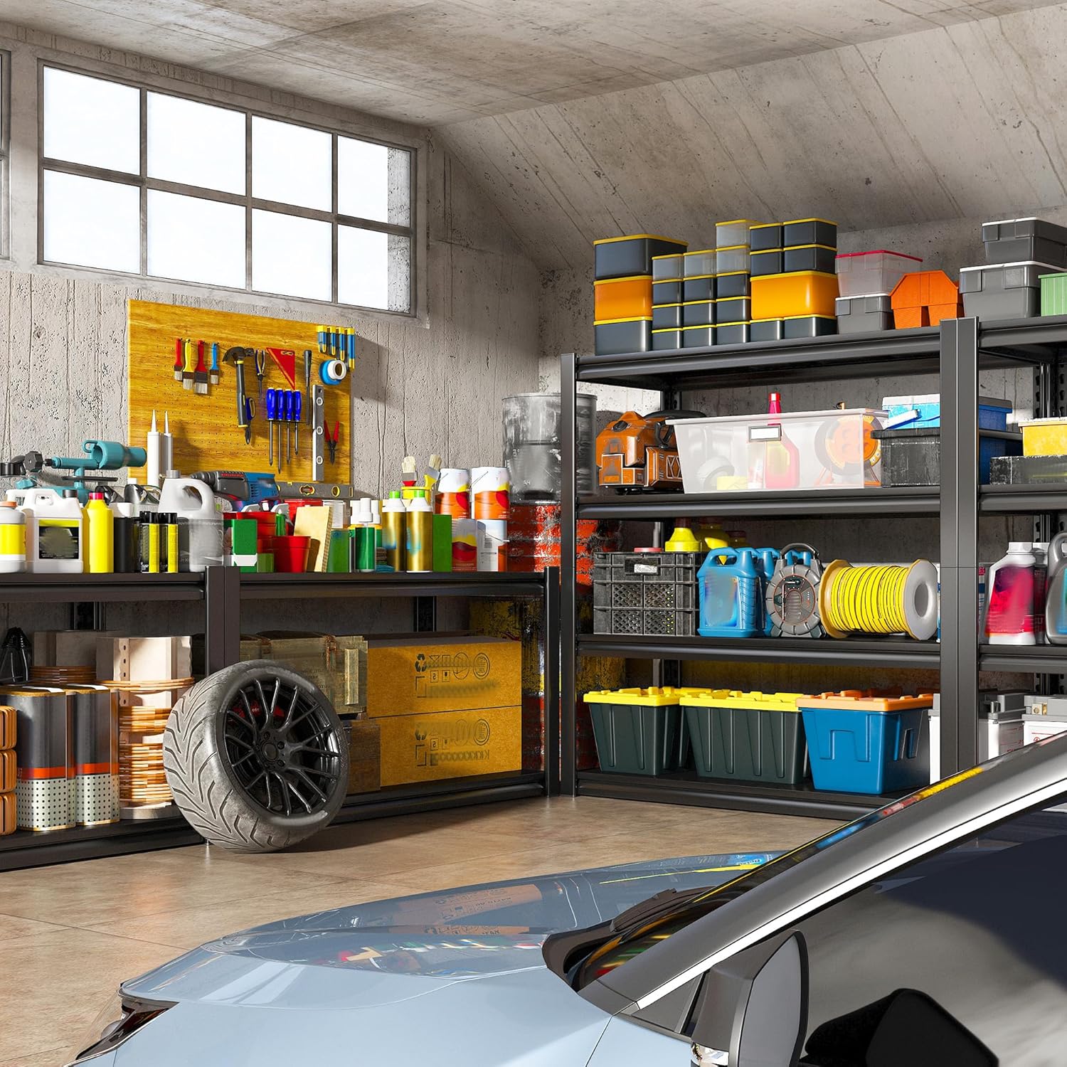 Raybee 40" W Garage Shelving Heavy Duty Storage Shelves 56.9" H Metal Shelving Heavy Duty Load 1600LBS Adjustable Metal Shelves for Storage for Pantry Kitchen 40" W x 19.1" D x 56.9" H 2 Pack