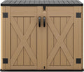 DWVO Outdoor Storage Shed, Weatherproof Resin, 35 Cu Ft Capacity, Horizontal Design, X-Shaped Lockable Door, Suitable for Bike, Garden Tools, Trash Cans, Brown