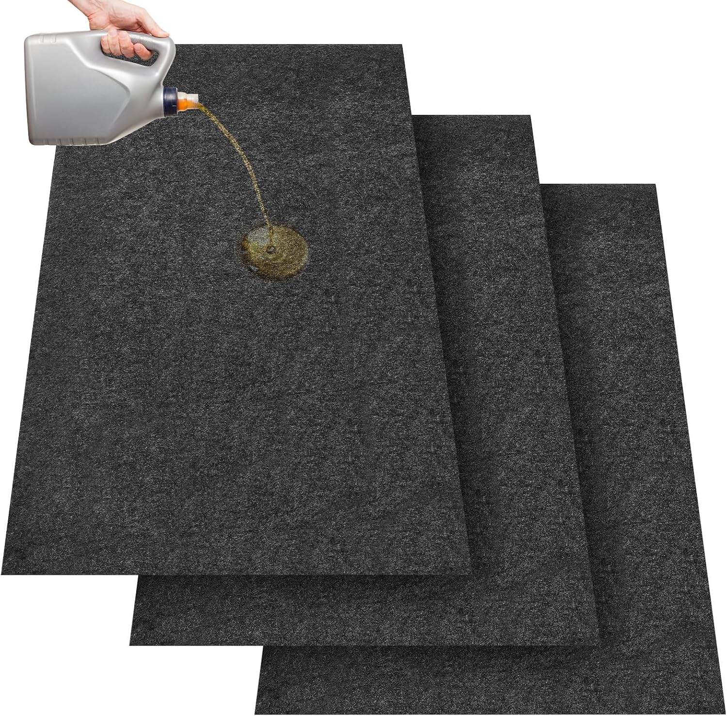 3 Pcs 36 x 60 Inch Oil Spill Mat for Driveway Garage Under Car Leaks Absorbent Oil Pad, Black Rubber Mat Garage Floor Protecting with Waterproof Backing, Reusable, Washable, Non Slip