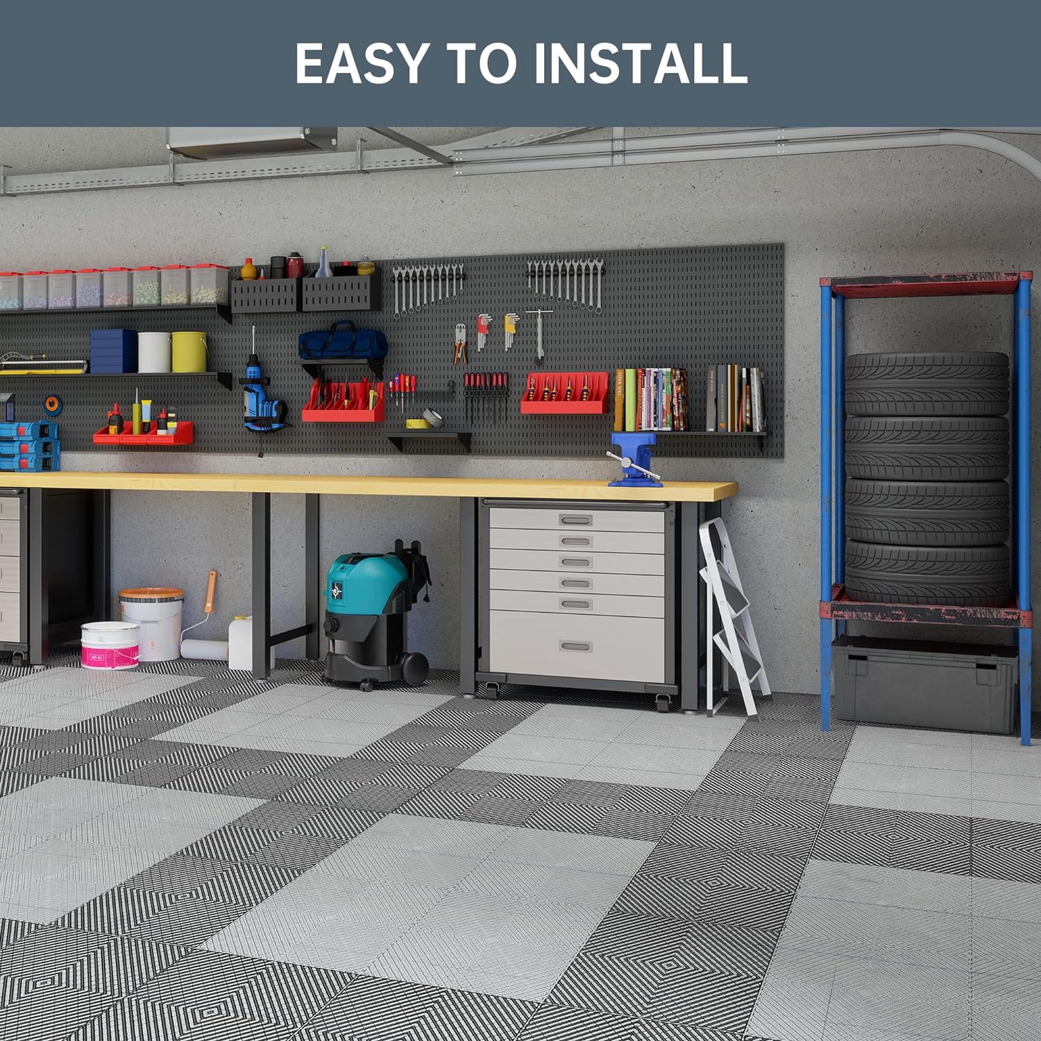 Durable Polypropylene Interlocking Modular Garage Floor Tiles, Versatile Interlocking Floor Tiles, 15.7'' x 15.7'' x 0.7''(Thickness) Flooring Tile(20 Pack), Black