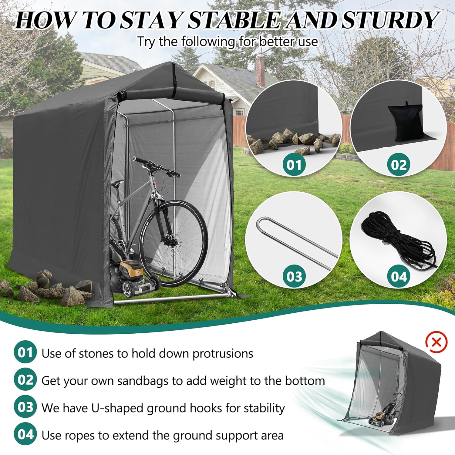 6 x 3ft Outdoor Cycle Storage Shelter - Bike Shed with Roll-up Door & Ventilate Window, Polyethylene Canopy Bicycle Garage for Garden, Domestic, Outdoor, Rain Shelter