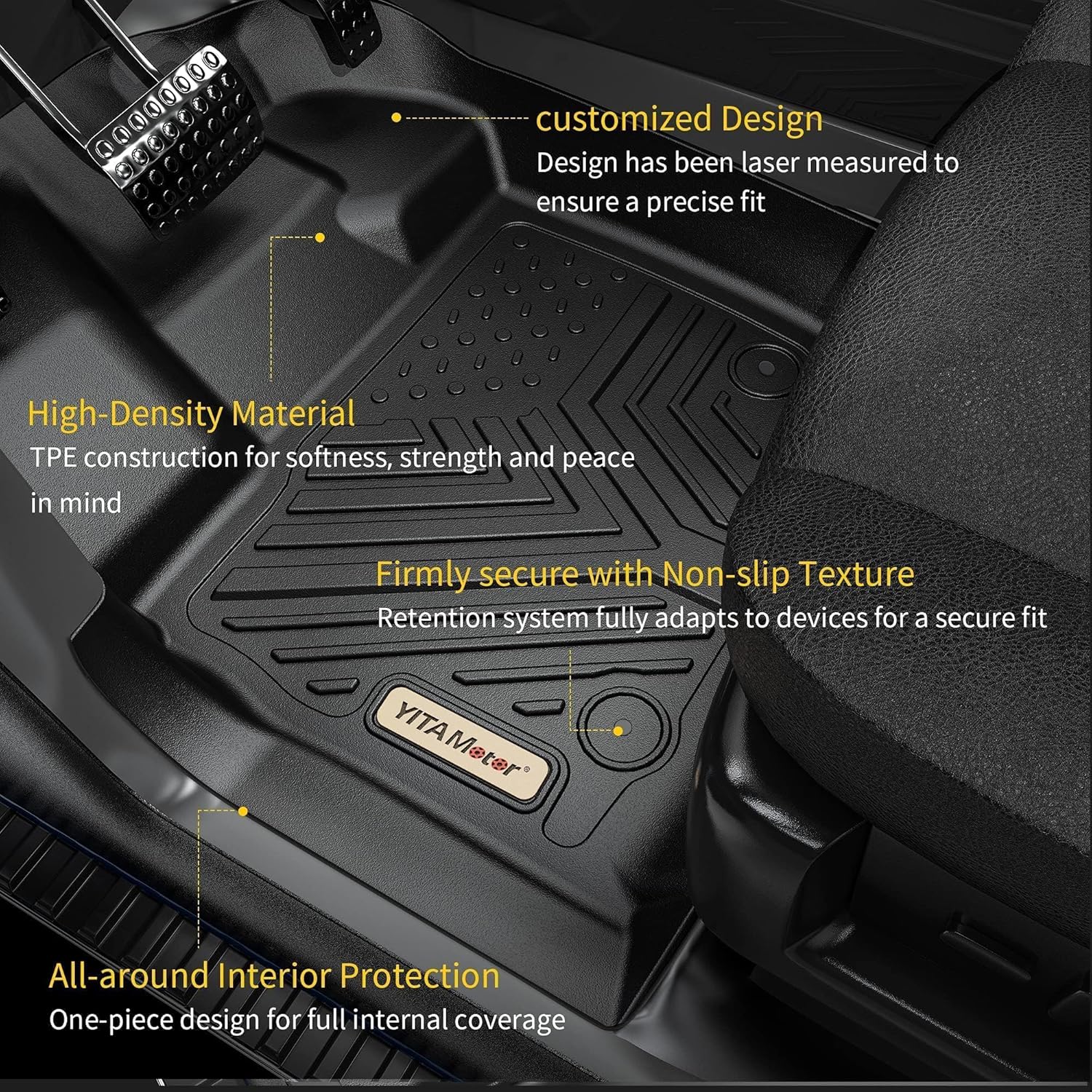 YITAMOTOR Floor Mats Set Fits for Chevrolet Equinox 2018-2024, Custom Fit Front & 2nd Seat Cargo Liner Set - Black TPE All-Weather Guard