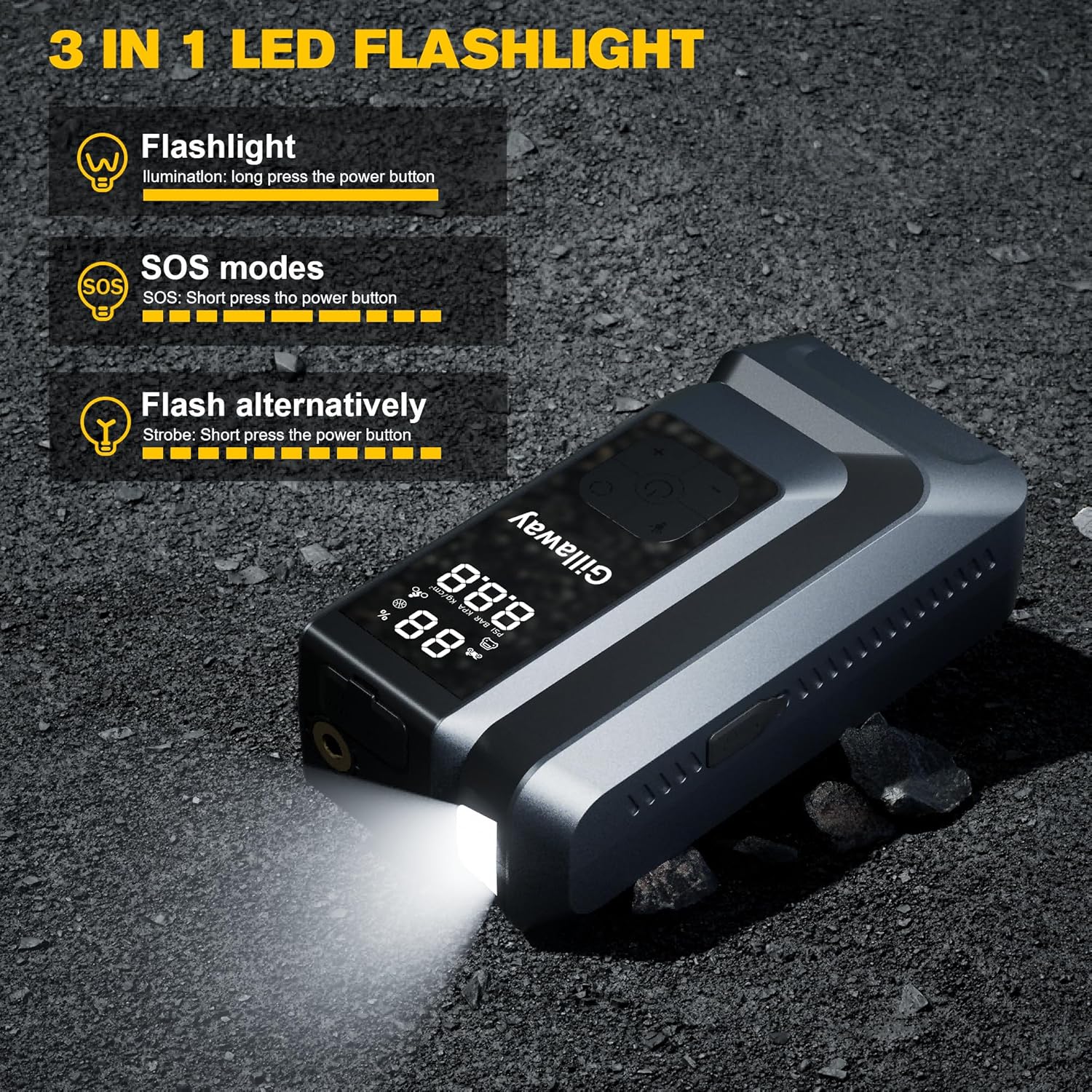 7-in-1 Jump Starter 4500A Car Jumper Starter Portable with 150PSI Tire Inflator, Battery Jumper Starter Portable Air Compressor, Flashlight, Power Bank