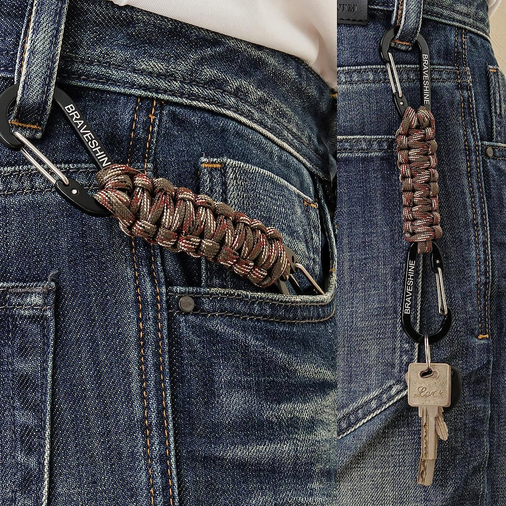 BRAVESHINE Paracord Keychain Carabiner Clip, D Ring Lanyard Hanger Stroller Hook for Water Bottle, Key, Backpacks, Men, Women