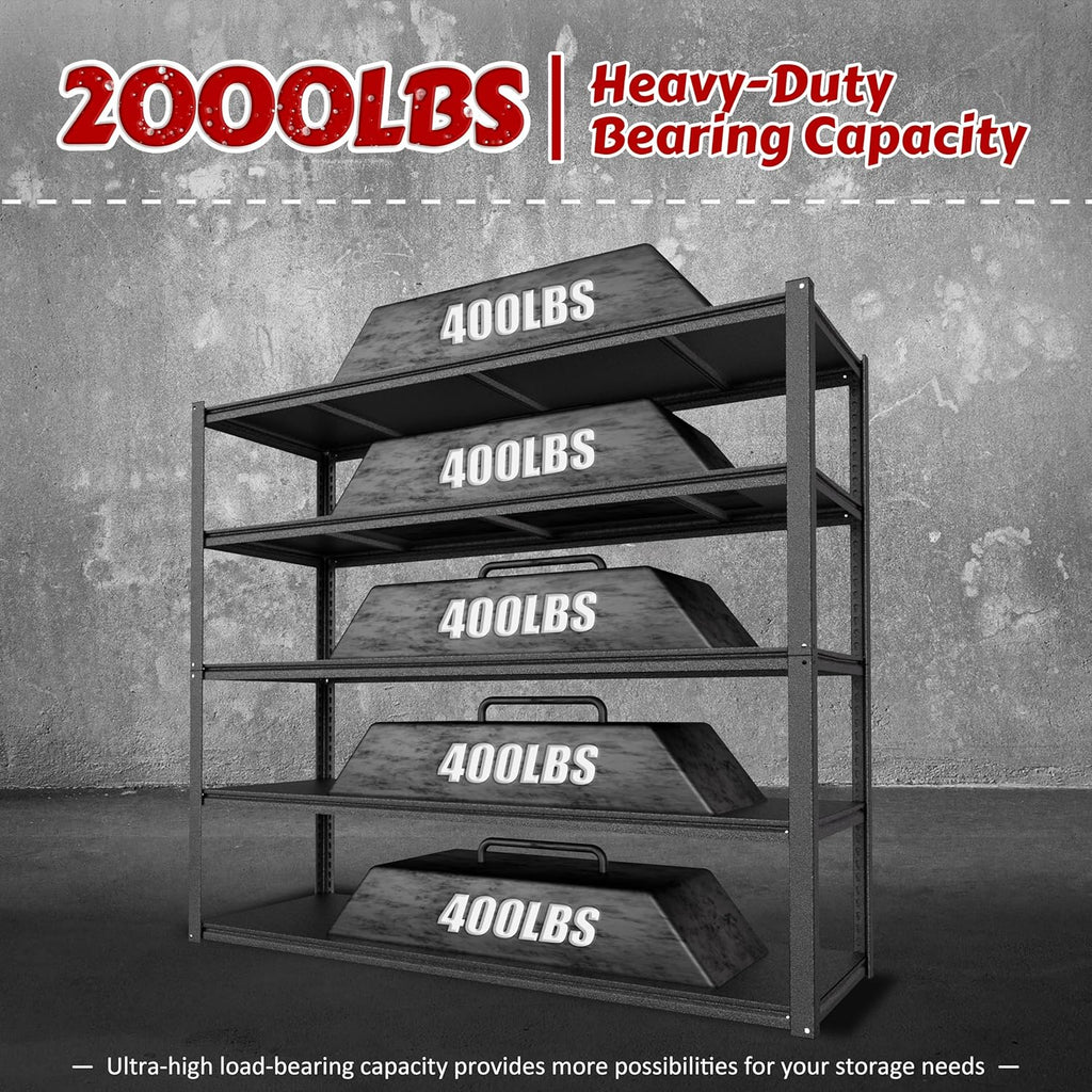 MUPATER 72" H x 48" W x 18" D Metal Storage Shelves, 5 Tier Shelves and Adjustable Shelves, Garage Shelving Unit, Standing Utility Shelf Racks for Garage Warehouse Kitchen