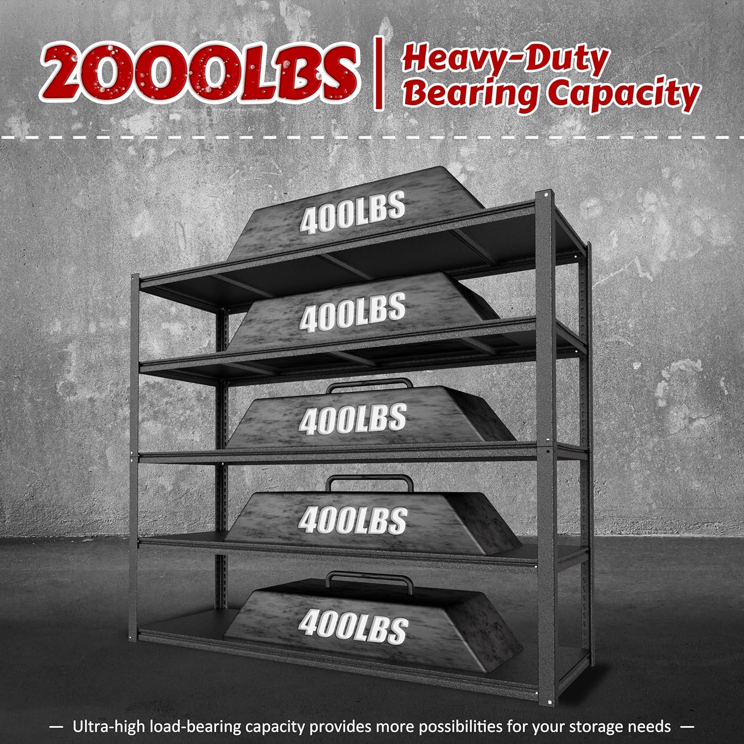 MUPATER 72" H x 48" W x 18" D Metal Storage Shelves, 5 Tier Shelves and Adjustable Shelves, Garage Shelving Unit, Standing Utility Shelf Racks for Garage Warehouse Kitchen