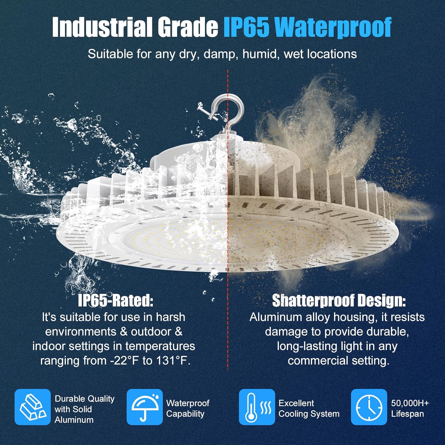 240W LED High Bay Light, AC100-277V 33,600LM 0-10V Dimmable (Equiv. to 1200W HID/HPS) UL Listed IP65 Waterproof 5000K UFO LED Shop Lights for Warehouse Factory Gym Area Light