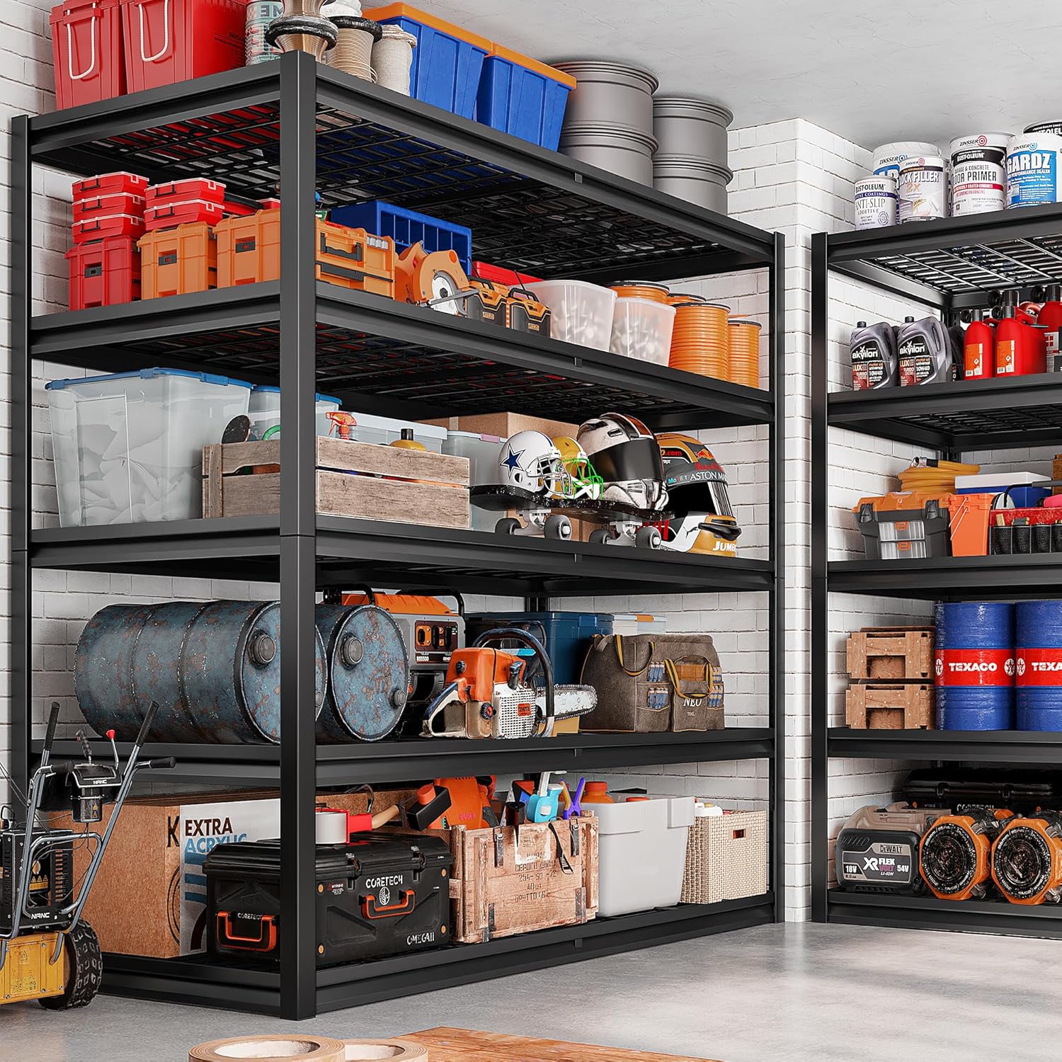 REIBII 78" H Garage Shelving Heavy Duty Load 3000LBS, Adjustable Storage Shelves, 5 Tier Metal Shelving Unit for Storage Racks Industrial Shelf, 55.2" W x 26" D x 78" H, Black