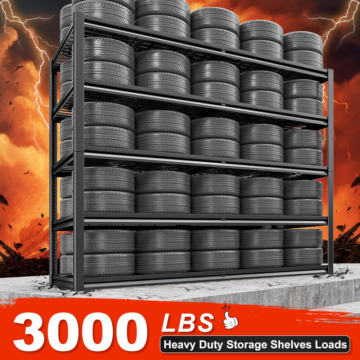 REIBII 55.2'' W x 78.2'' H x 26'' D, 5-Tier Metal Garage Shelving Units, 3000LBS Capacity, Adjustable Heavy Duty Shelves, 2 Pack
